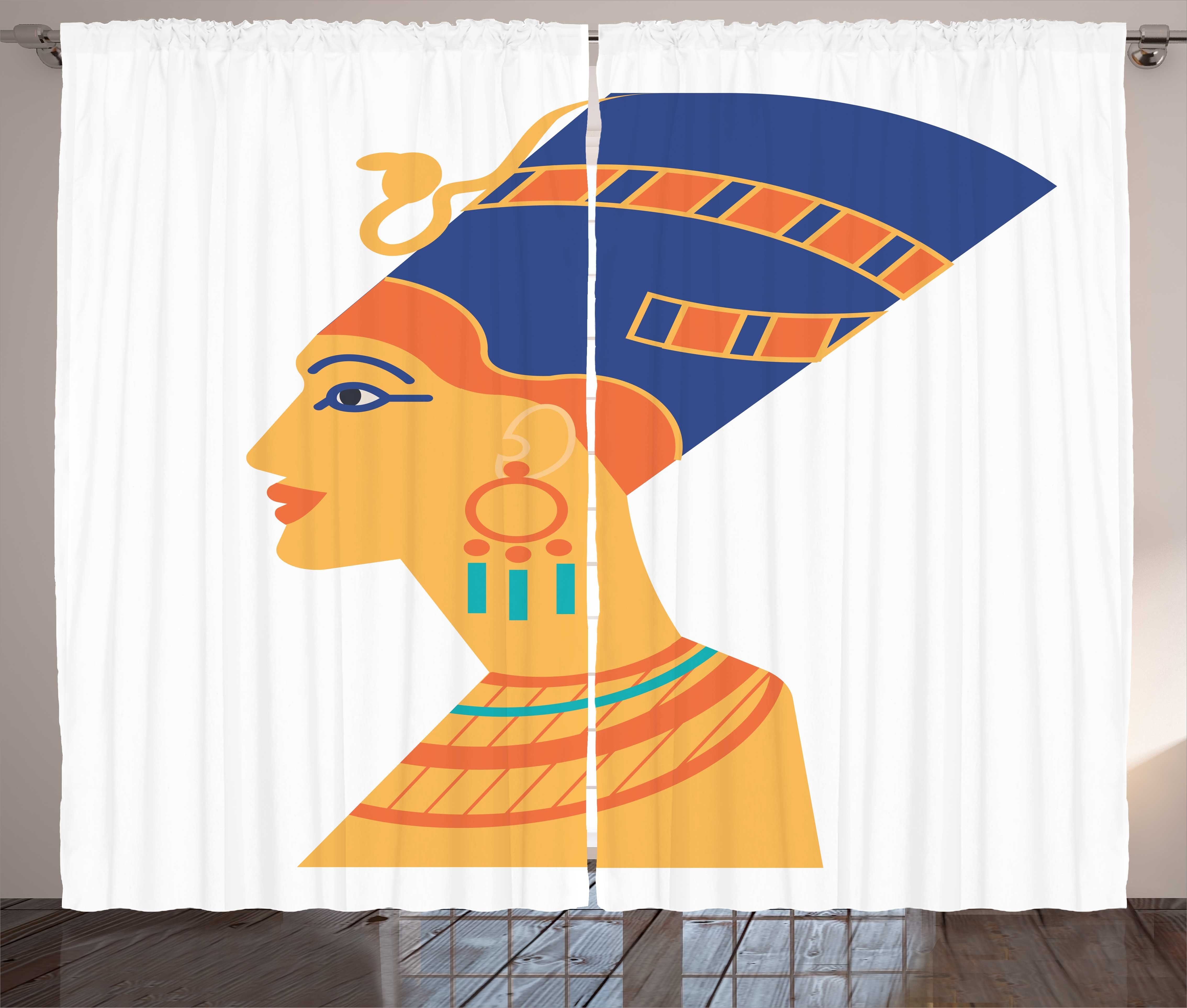 Gardine Schlafzimmer Kräuselband Vorhang mit Schlaufen und Haken, Abakuhaus, ägyptisch Bust wie antike Königin