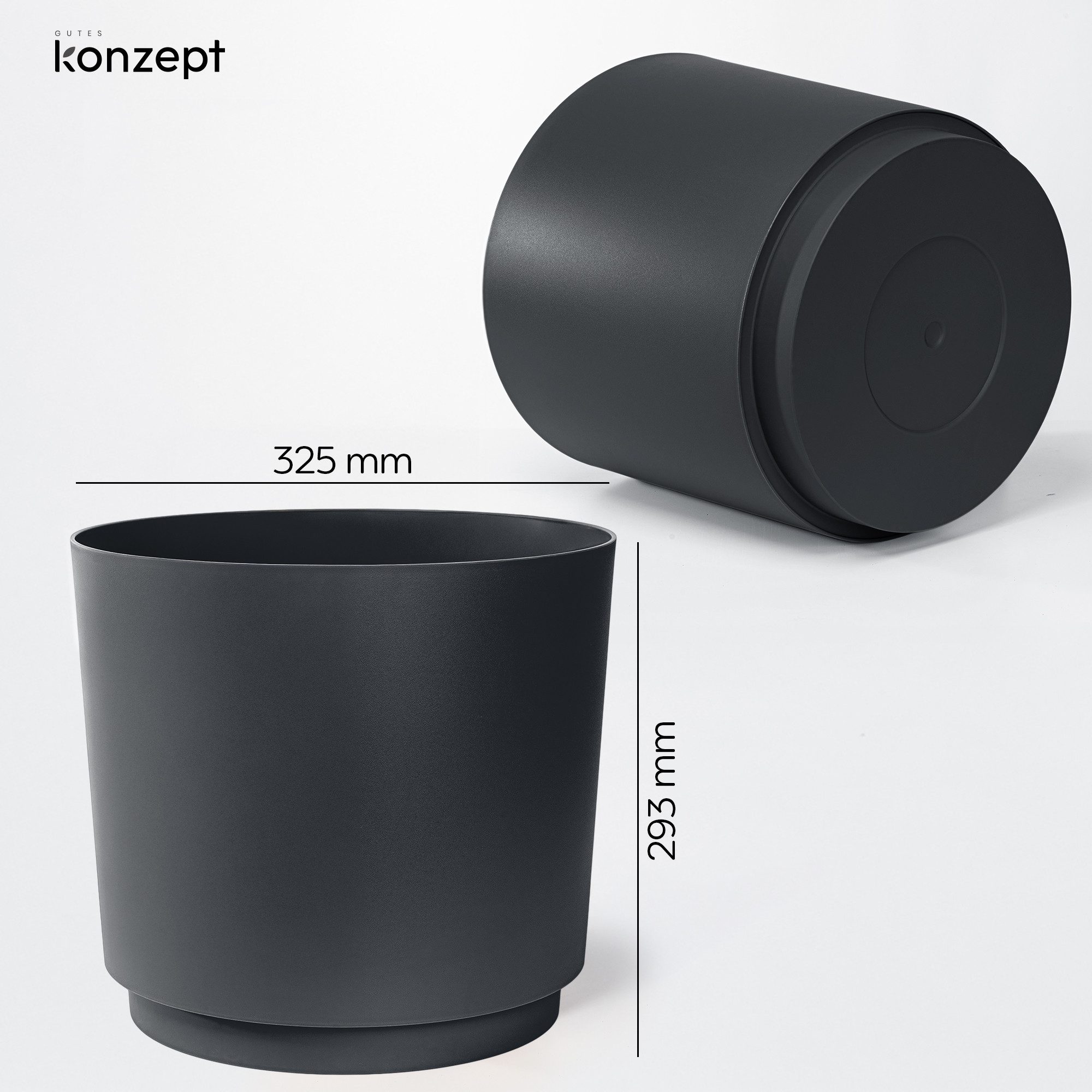 KONZEPT Übertopf Blumentopf 32,5 cm Übertopf aus Kunststoff wetterfest für Innen Außen, Integrierter funktionaler Untersetzer