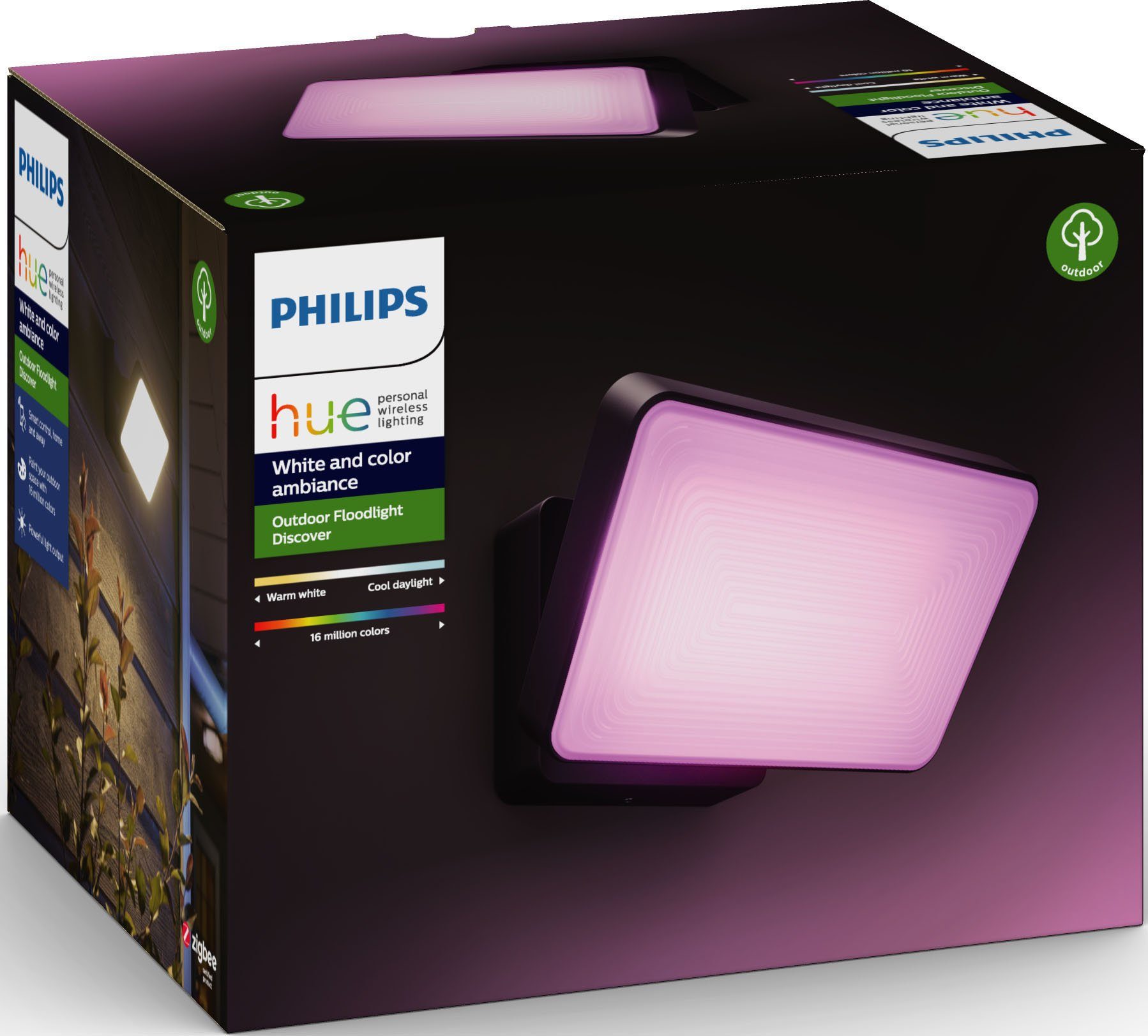 einstellbar, 50.000 Dimmfunktion, integriert, Philips Hue Smart LED Discover, Extra-Warmweiß, Neutralweiß, Außen-Wandleuchte möglich mehrere Helligkeitsstufen, fest Kaltweiß, Leuchtdauer Home, Tageslichtweiß, Warmweiß, Weißschattierungen LED