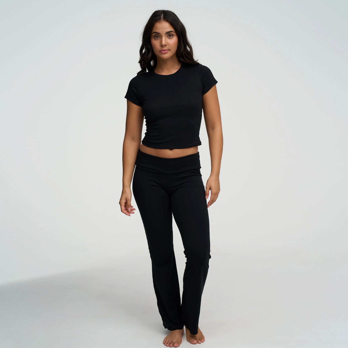 Creamy Fabrics Hausanzug Cotton Flared Bootcut Leggings-Schwarz-XL (1 tlg)