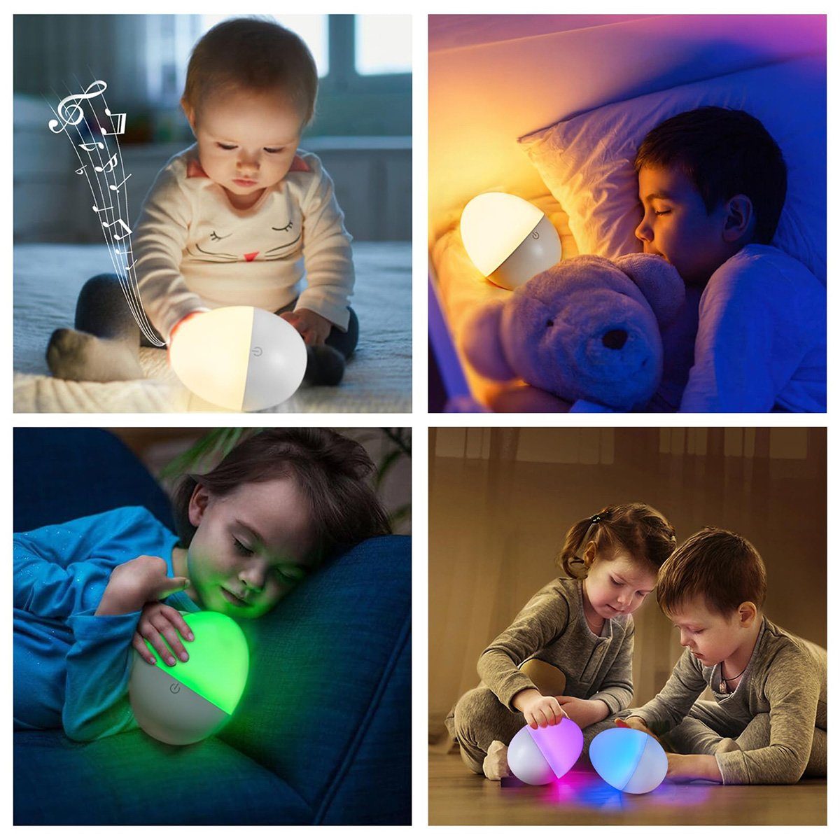 DOPWii Nachtlicht Einschlafhilfe,7-Farben-Lichter,4 Lichtmodi Nachtlicht mit Eiförmiges