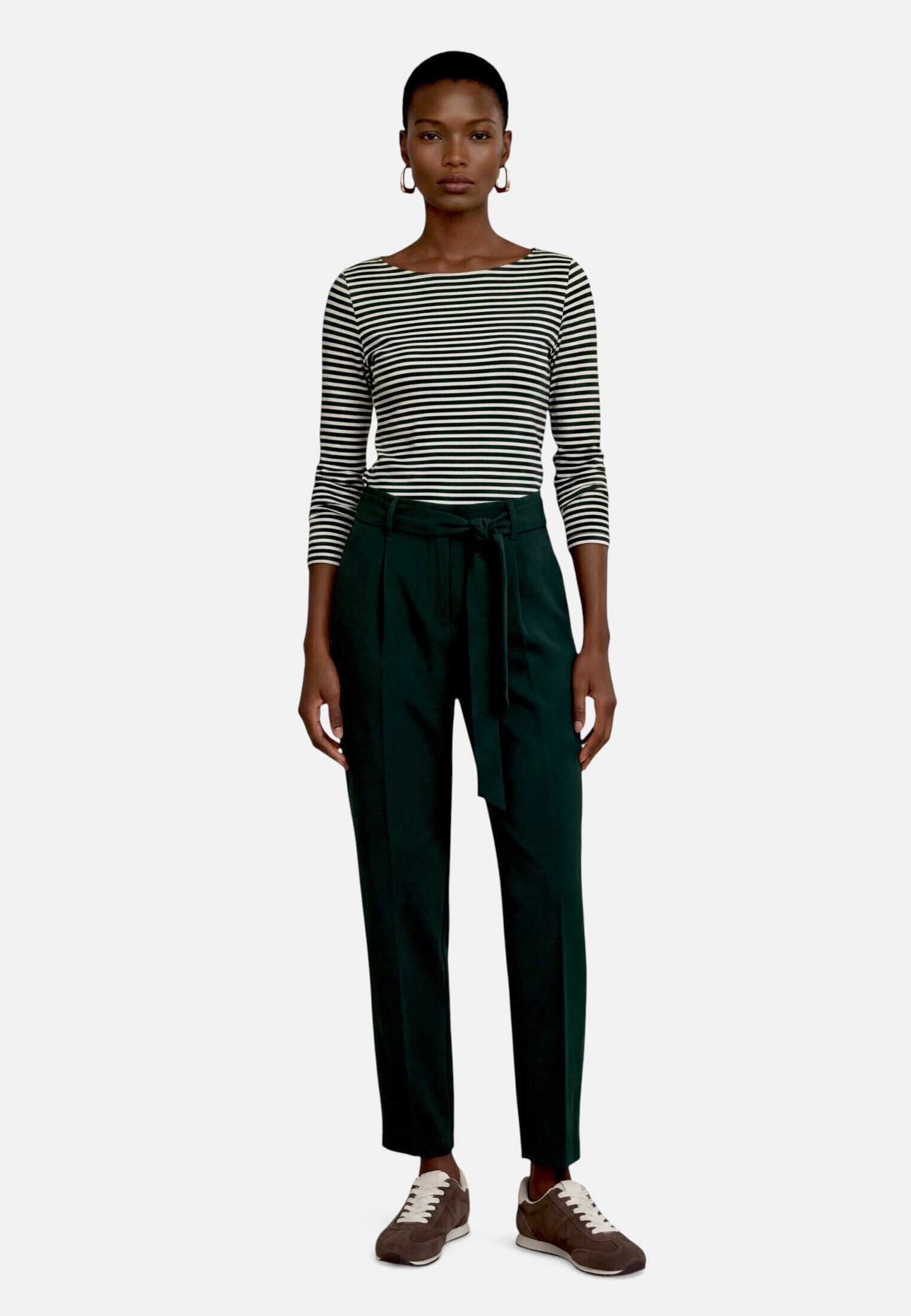 Zero Stoffhose Damen Fit-Hose mit Bindegürtel Bindegürtel