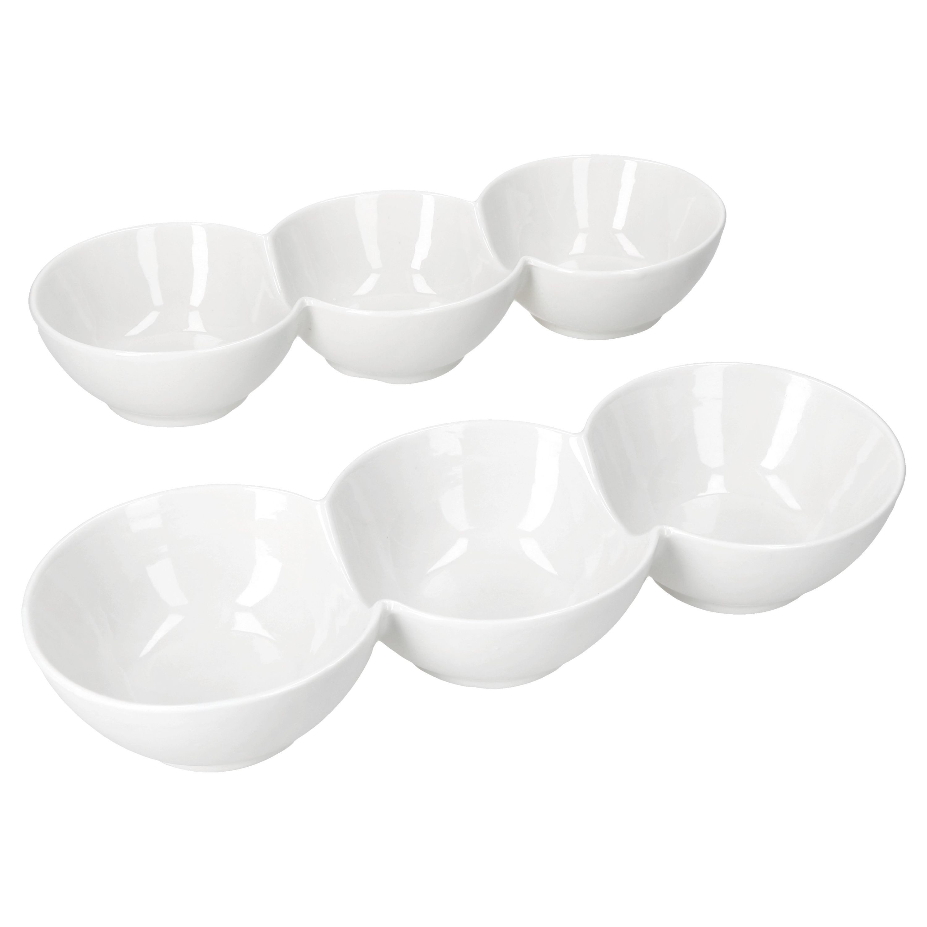 MamboCat Müslischale 2x Dipschale 3 Fächer Keramik weiß für Dip Antipasti Vorspeisen trio, Keramik – Bild 2 von 5