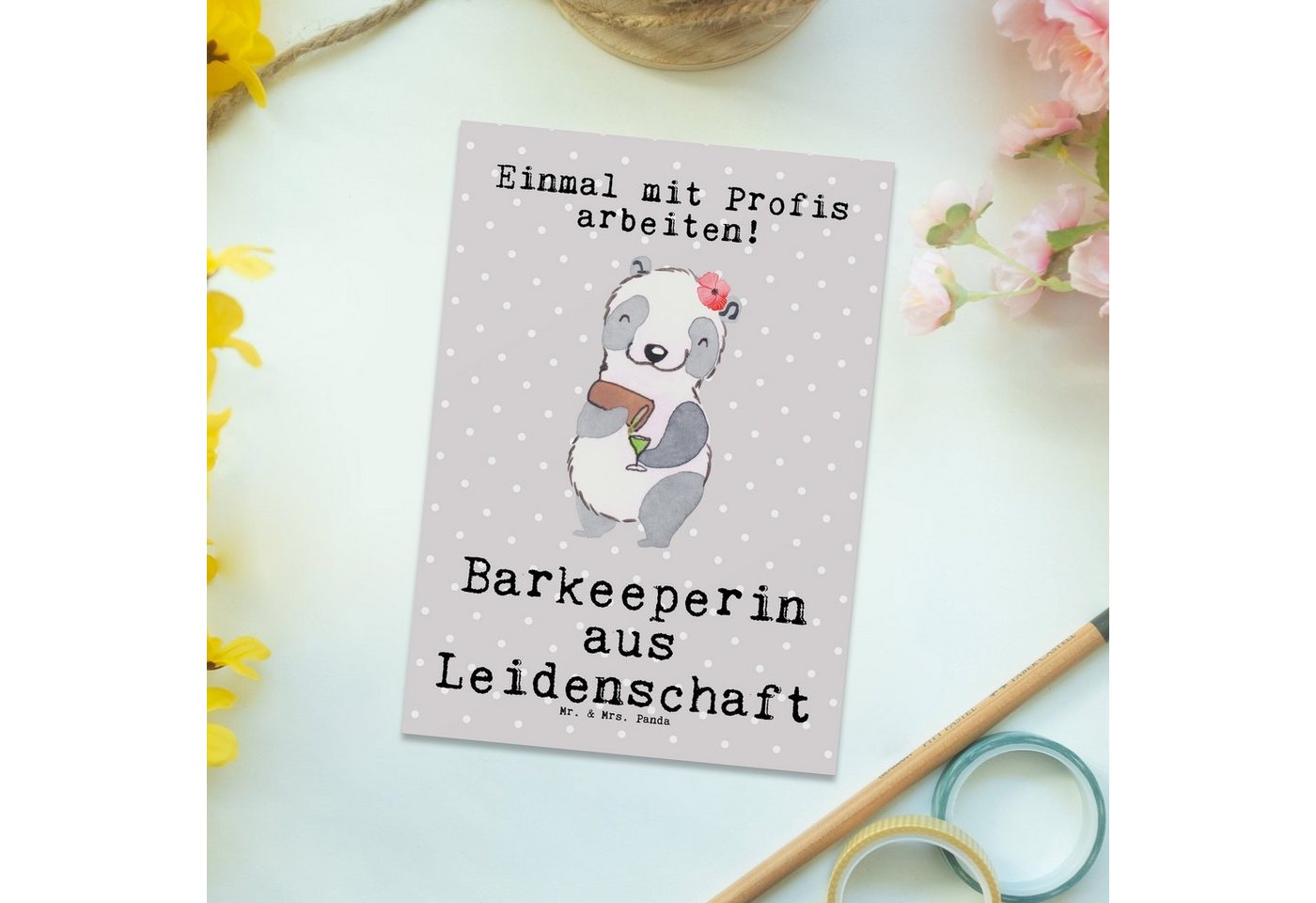 Thumbnail - Mr. & Mrs. Panda Postkarte Barkeeperin Leidenschaft - Grau Pastell - Geschenk, Mitarbeiter, Ausb, Lustige Sprüche