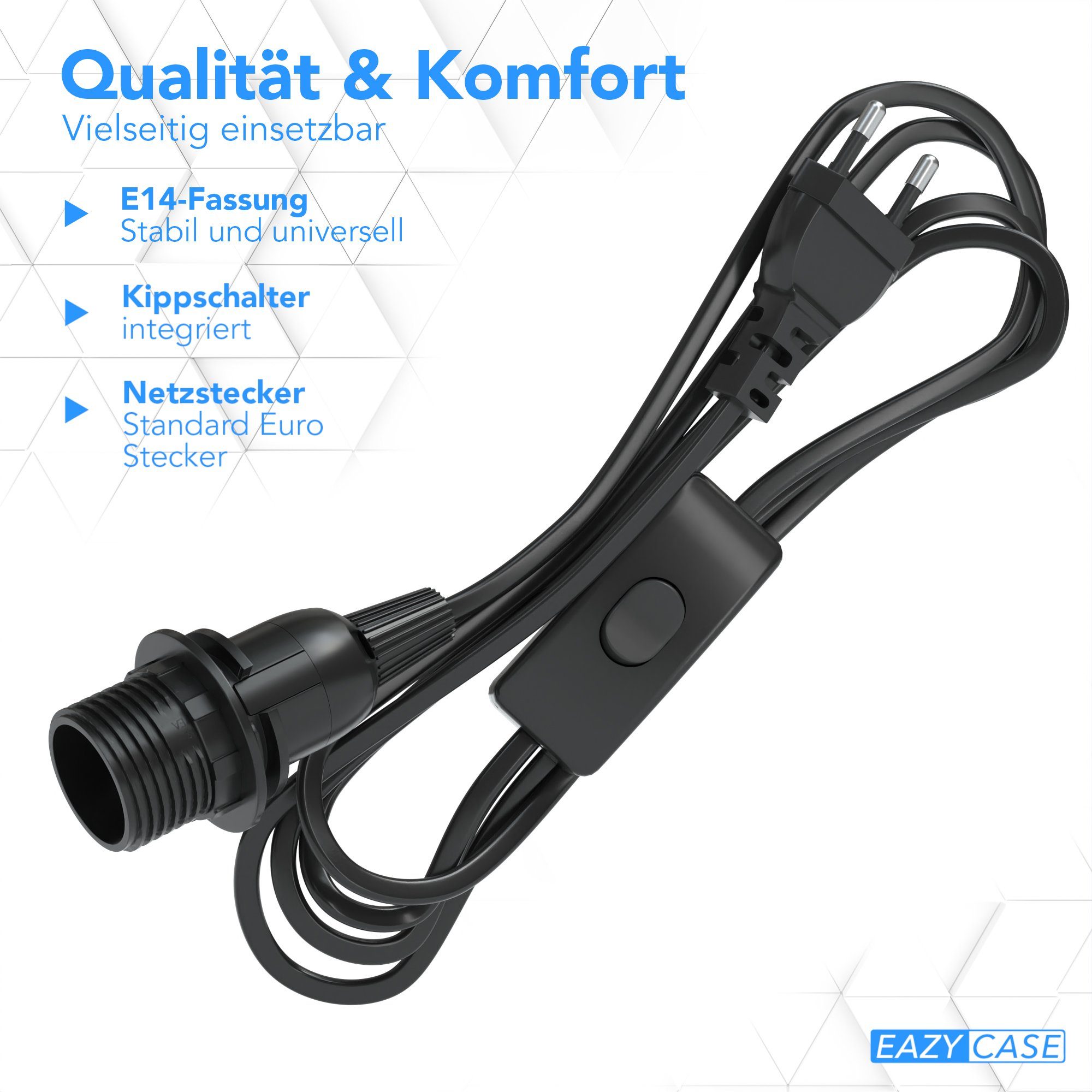 EAZY CASE Lampenfassung 3x E14 Lampensockel mit Schalter und Kabel 3,5m, (Spar-Set, 3-St), E14 Fassung Schalter Lampen Kabel Netzstecker Lampenaufhängung Schwar – Bild 4 von 5
