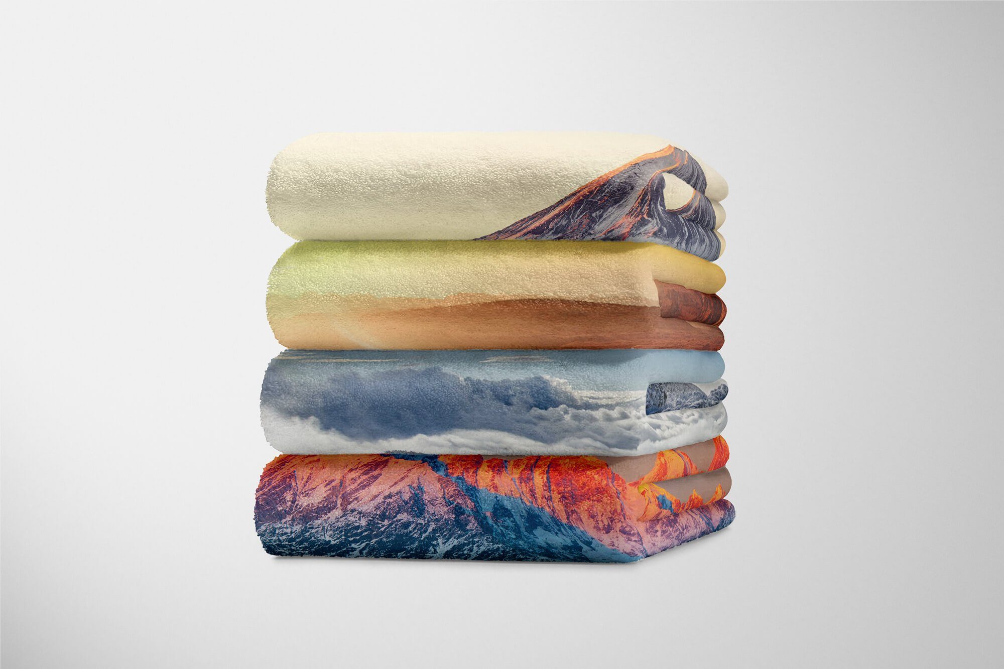 Handtuch Handtuch Sinus Wolken, Berge Handtücher Fotomotiv Saunatuch (1-St), Schnee Art Strandhandtuch Baumwolle-Polyester-Mix mit Kuscheldecke