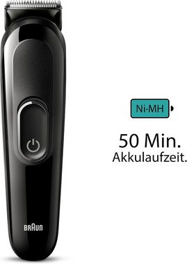 Braun Haarschneider All-In-One Bartpflege Bodygroomer Set, 6-in-1 Barttrimmer, Elektrischer Bartschneider und Rasierer zum Trimmen Stylen Rasieren, Herren, Kammaufsätze, 50 Min. kabellose Laufzeit