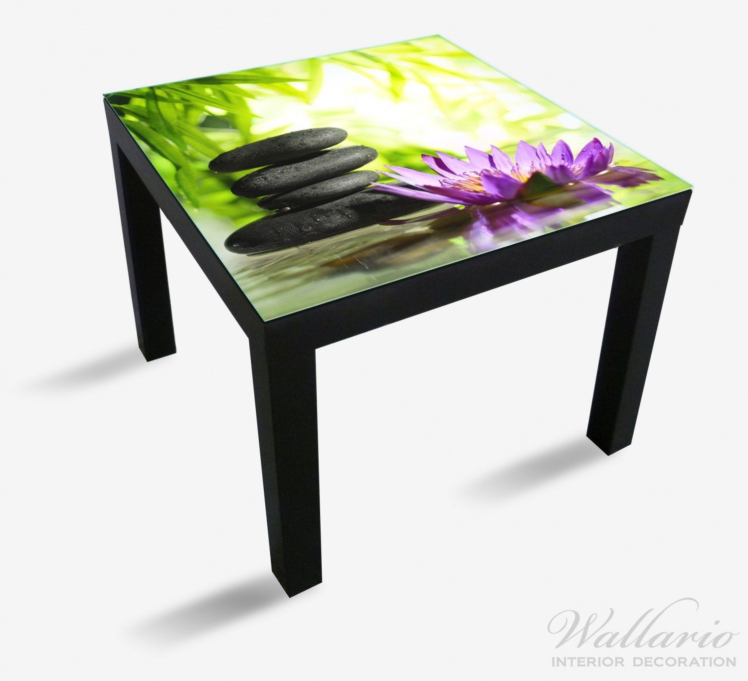 Wallario Tischplatte Steinstapel in schwarz für mit (1 St), in geeignet Ikea lila Tisch Blumenblüte Lack