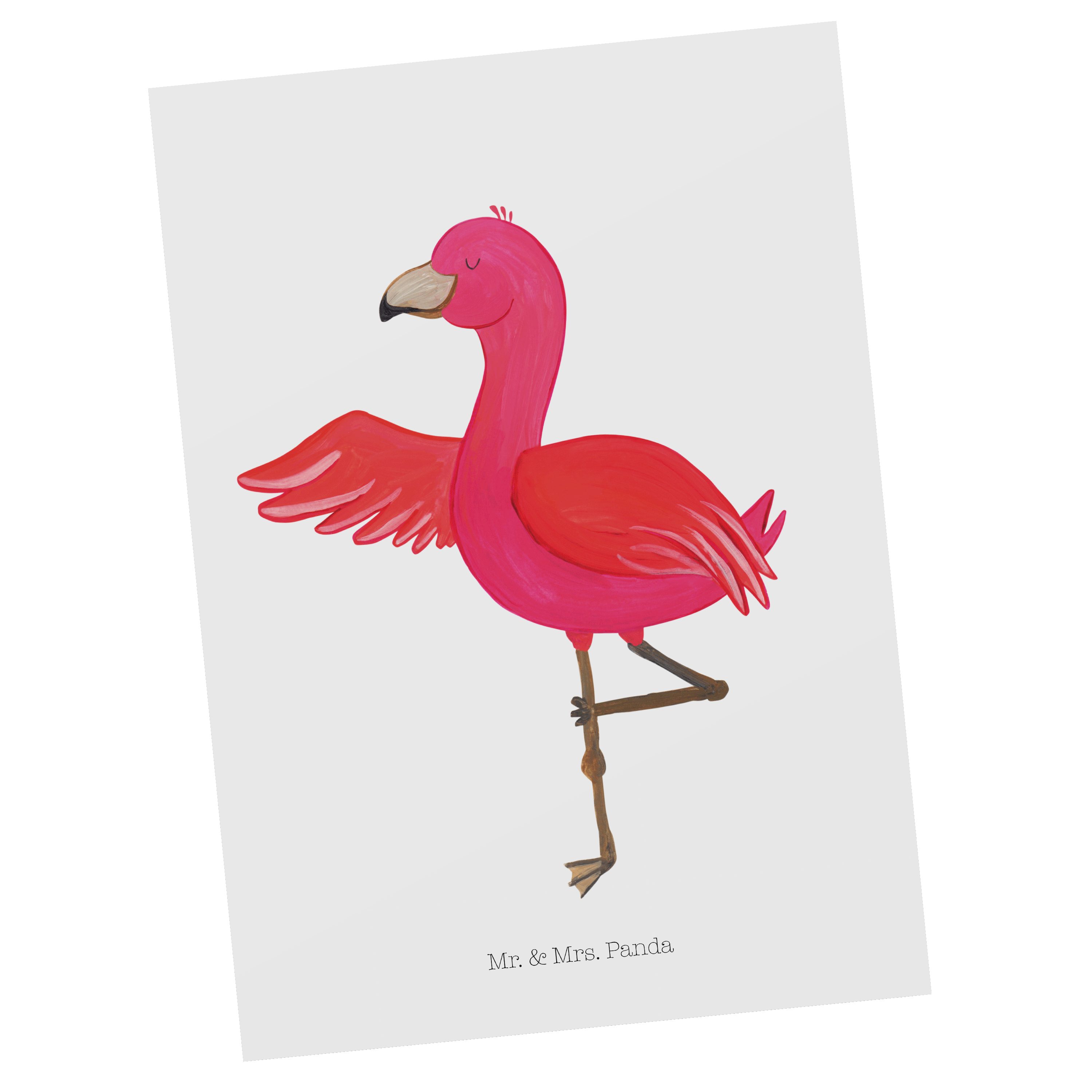 Mr. & Mrs. Panda Postkarte Flamingo Yoga - Weiß - Geschenk, Yoga-Übung, entspannt, Ansichtskarte