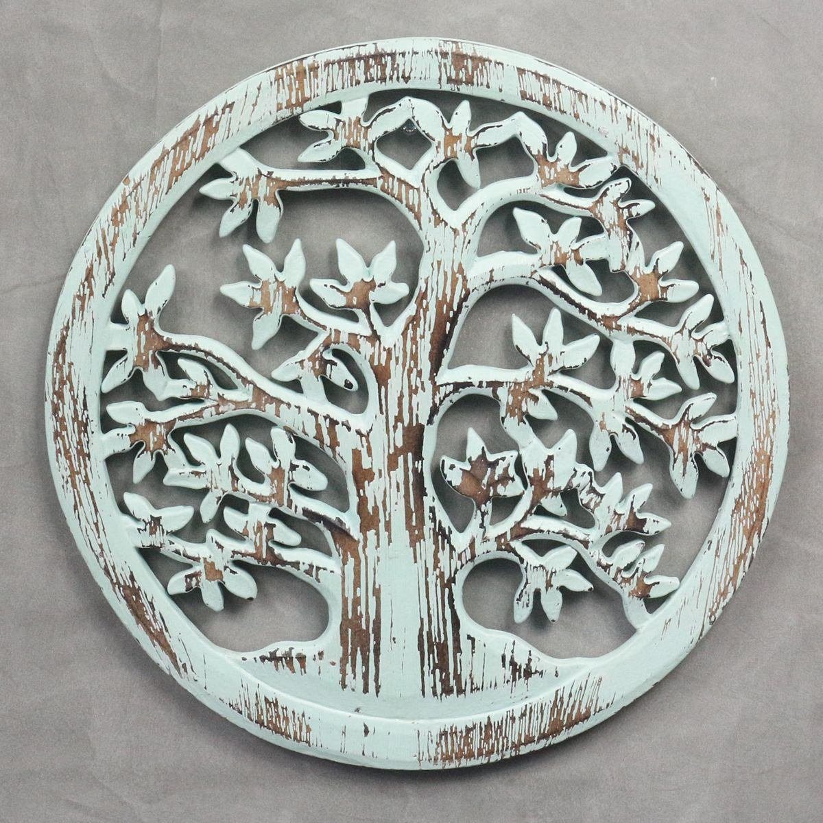 Oriental Galerie Holzbild Mandala Wandbild St), Handarbeit Lebensbaum (1 30 cm, Lebensbaum mint