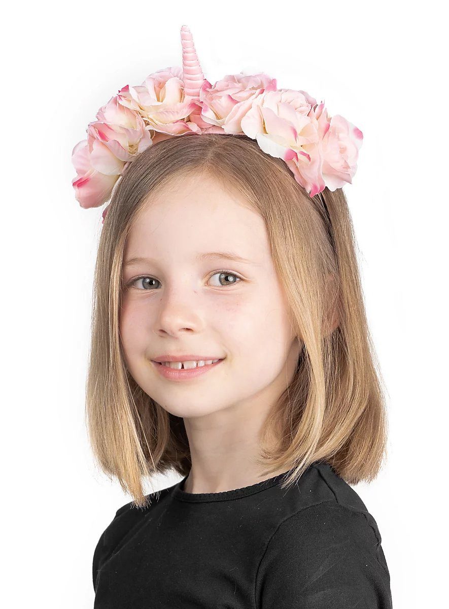 Leg Avenue Kostüm Rosiges Einhorn Haarreif für Kinder, Blumiger Haarschmuck für pinke Einhörner