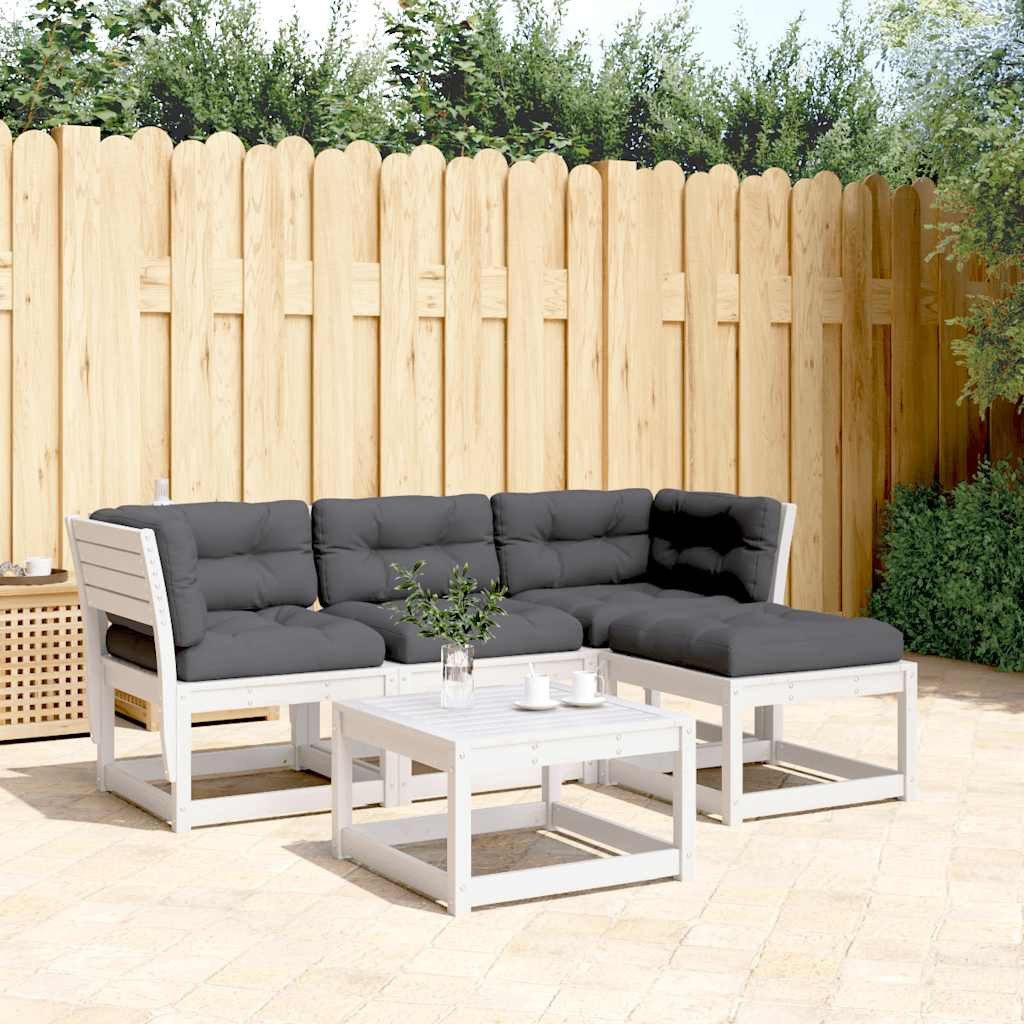 vidaXL Gartenlounge-Set 4-tlg. Garten-Lounge-Set mit Kissen Weiß Massivholz Kiefer..., (1-tlg)