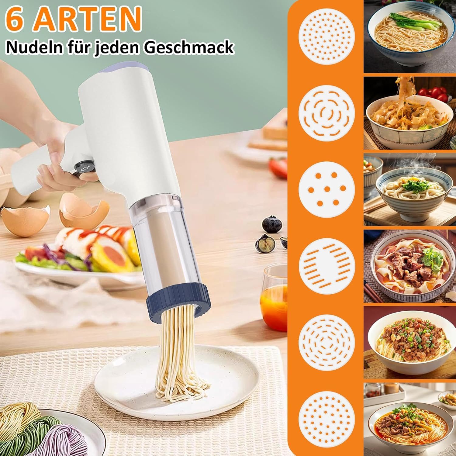Coonoor Nudelmaschine Elektrische, 6 Pressformen Automatische Handheld Pasta Maker