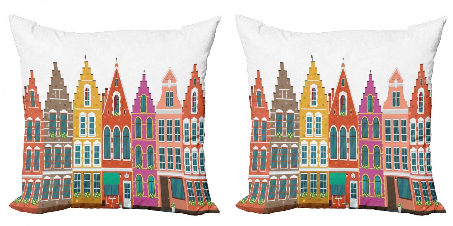 Bunte Doppelseitiger Digitaldruck, Kissenbezüge Modern (2 Europäische Häuser Stück), Accent Abakuhaus Amsterdam
