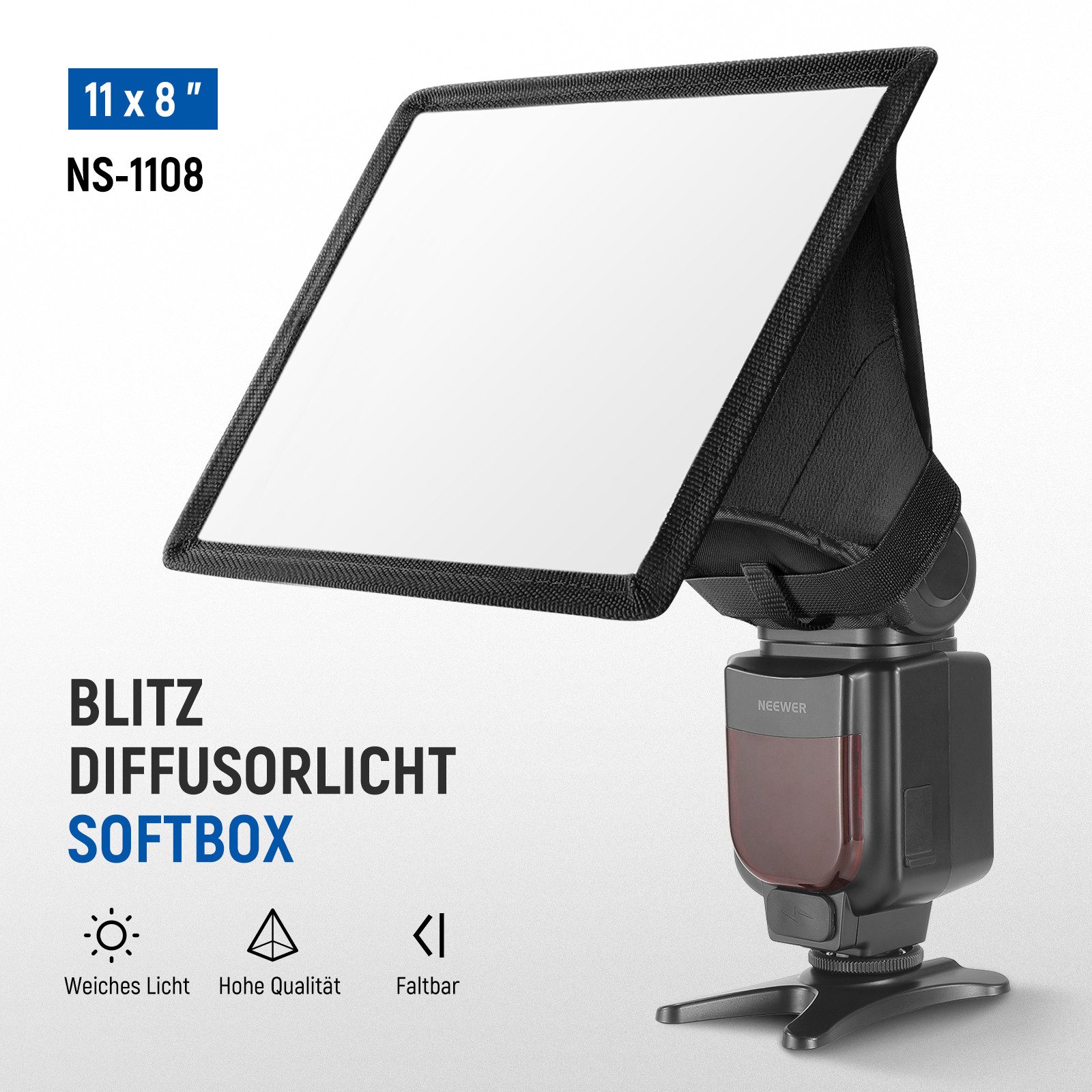 Neewer Softbox NS-1108 11x8" Blitz-Softbox, zusammenklappbar, mit Aufbewahrungstasche, Blitzdiffusor für Canon Nikon Sony Godox NEEWER Aufsteckblitzen