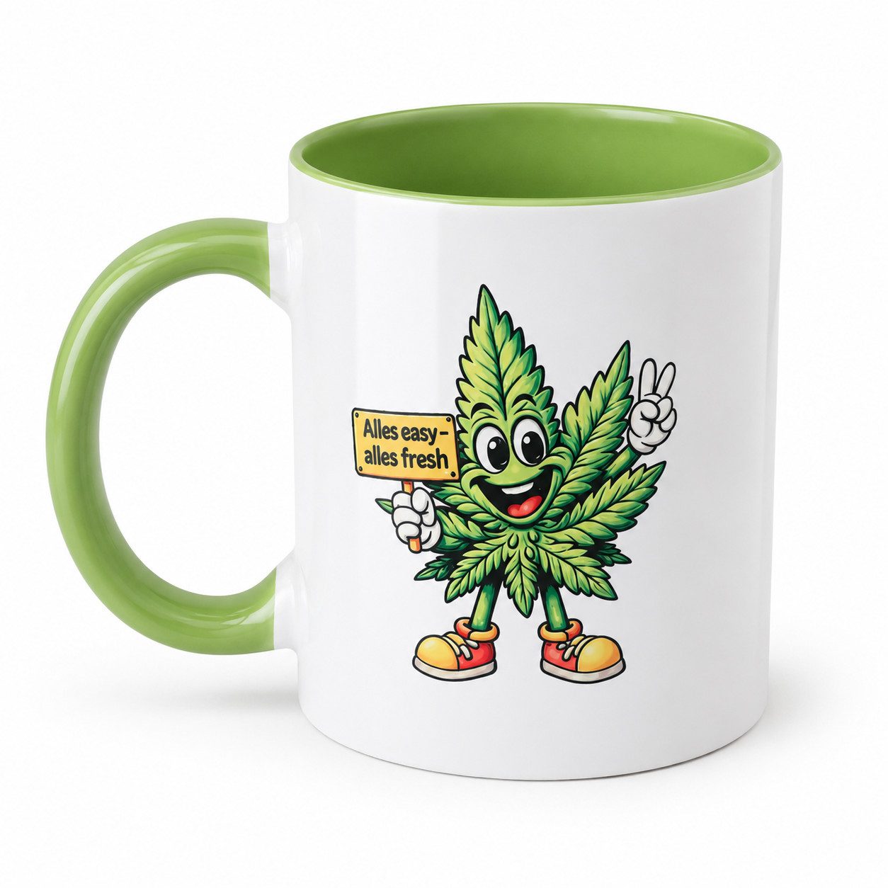 Deggelbam Tasse Cannabis Tasse „Alles easy – alles fresh“ 300 ml, Spülmaschinenfest, Mikrowellengeeignet, Beidseitiger Druck, Keramik