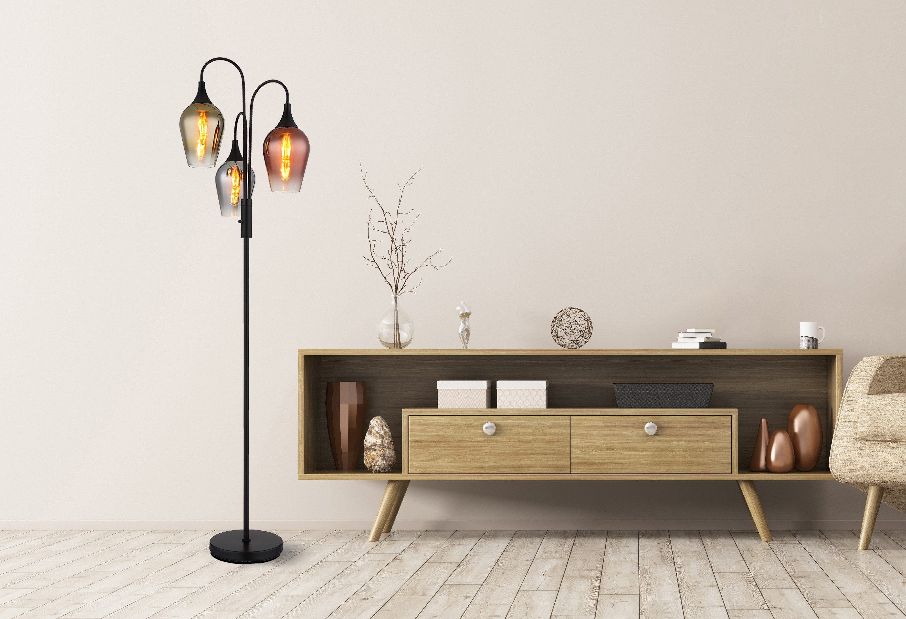 GLOBO LIGHTING Stehlampe LAVUS, ohne Leuchtmittel, Stehleuchte/Glas/kupferf günstig online kaufen