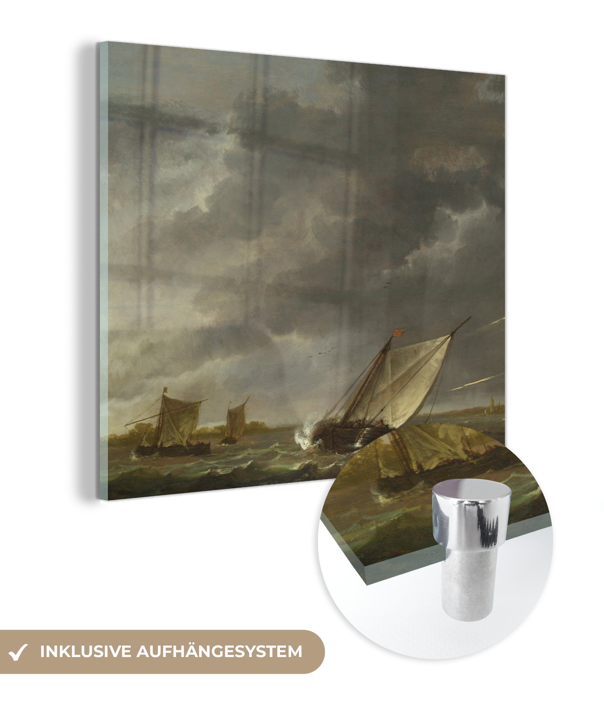 MuchoWow Acrylglasbild Die Maas bei Dordrecht im Sturm - Aelbert Cuyp, (1 St), Glasbilder - Bilder auf Glas Wandbild - Foto auf Glas - Wanddekoration