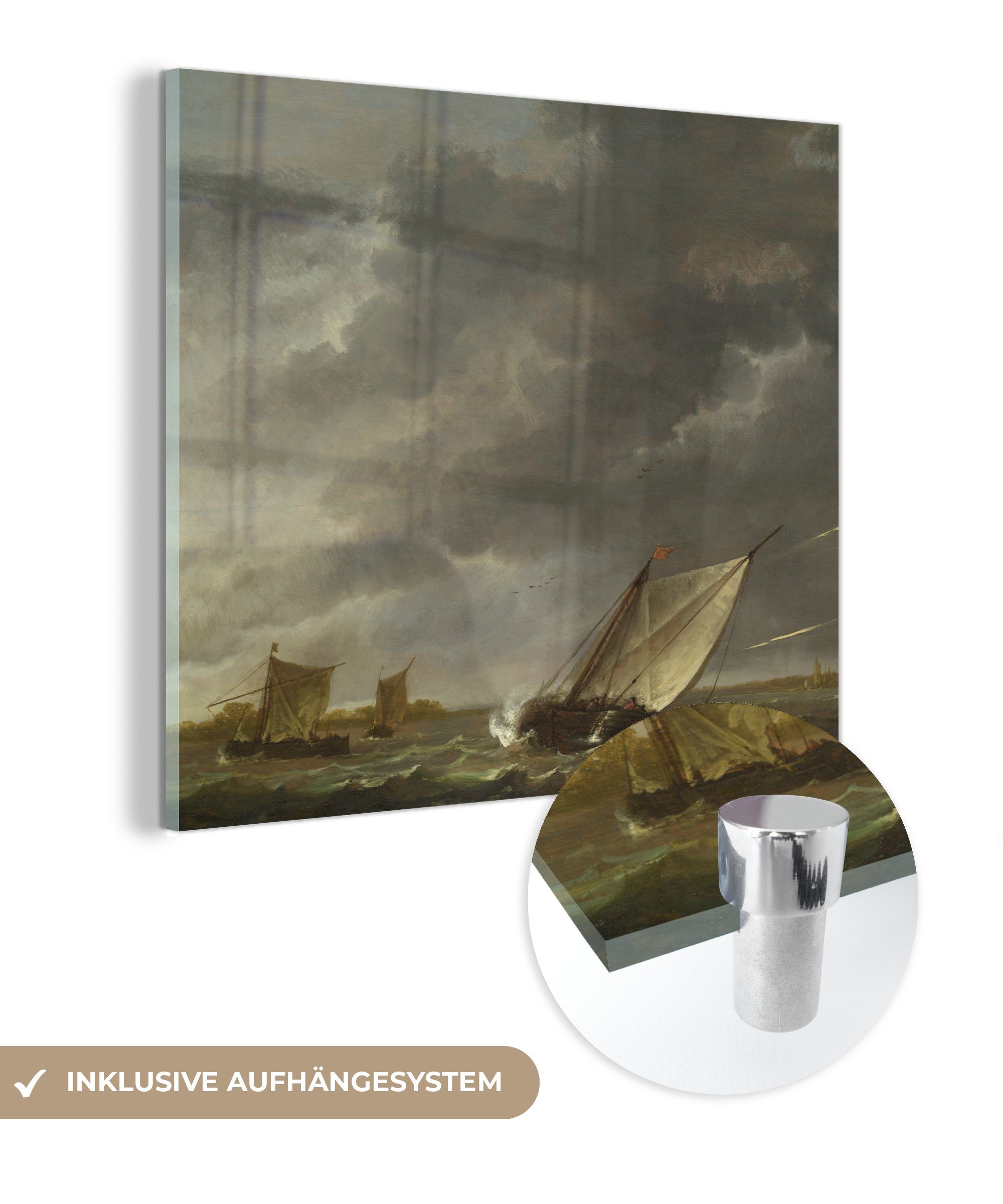 Aelbert (1 auf Glas Foto Glasbilder bei - im Cuyp, Bilder Acrylglasbild Maas - - Wanddekoration Dordrecht Die auf Glas - Wandbild St), MuchoWow Sturm