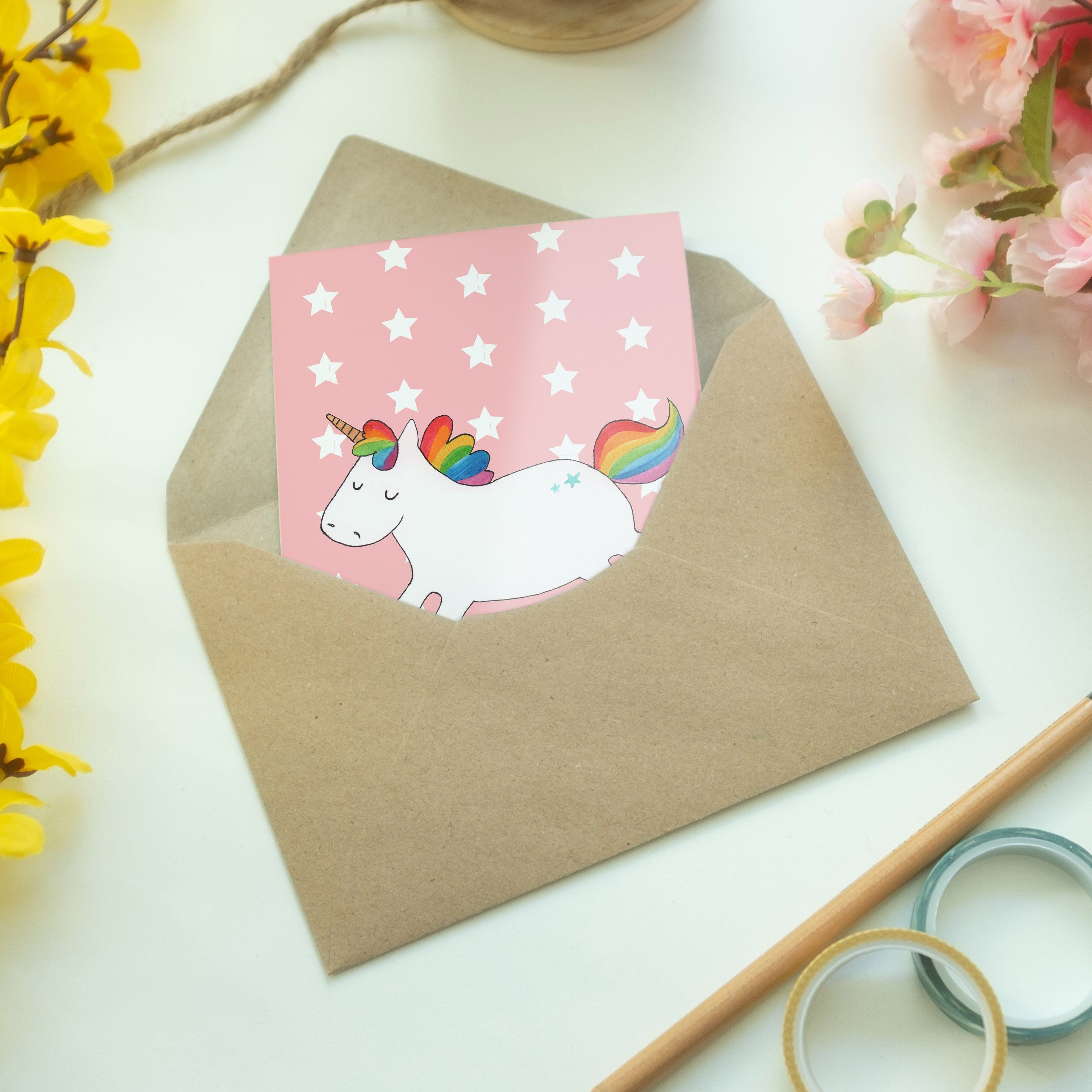 Panda - Unicorn, Happy & Einhorn Grußkarte Mrs. Ei - Pastell Mr. Geschenk, Glückwunschkarte, Rot