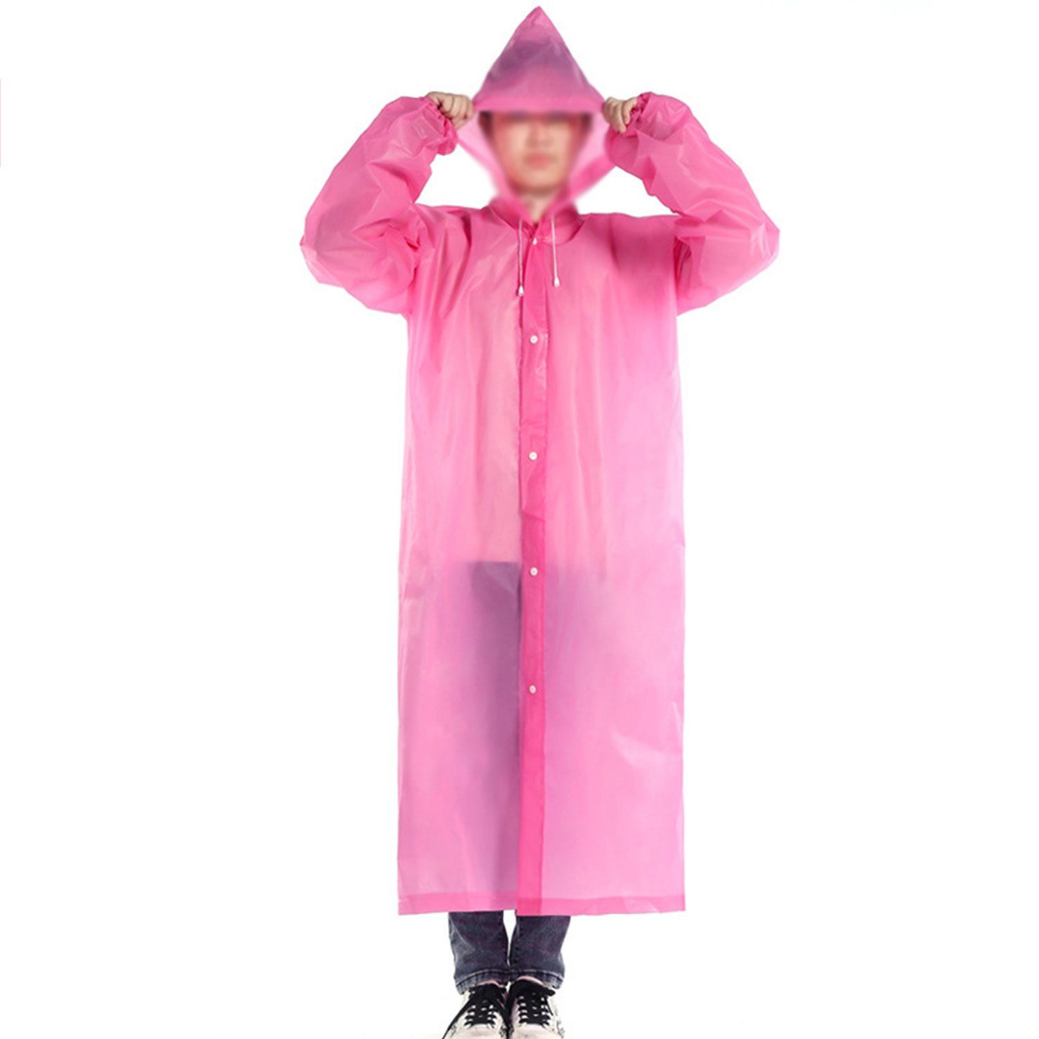 MAGICSHE Regenjacke Transparent mit Kapuze 2 Rosa Regenponcho Regenmantel Stück