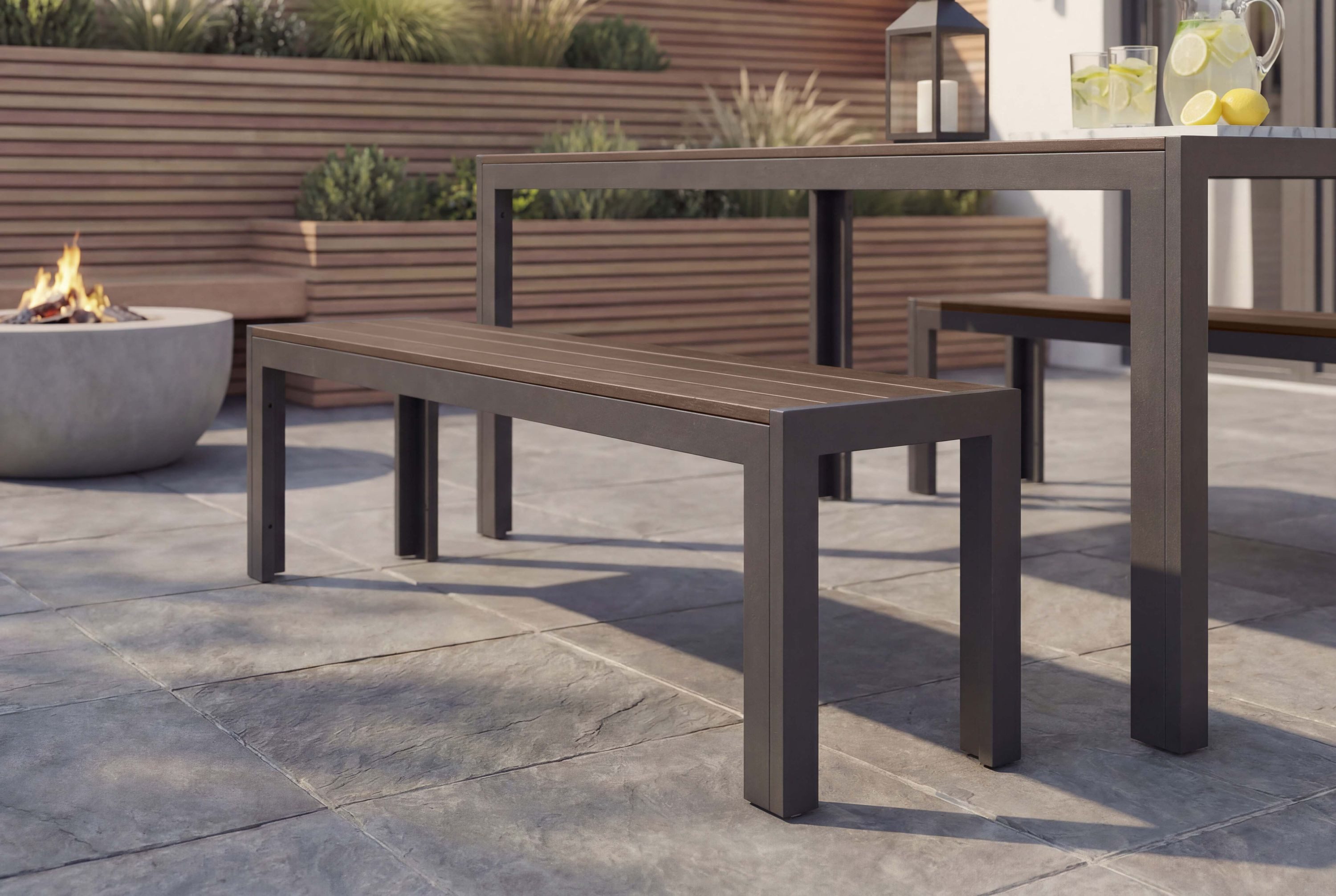 riess-ambiente Gartenbank DESIGNO 180cm dunkelbraun / schwarz · Outdoor-Sitzbank aus Aluminium (Einzelartikel, 1-St), wetterfest · Kunststoff & Metall · ohne Rückenlehne · Balkon/Terrasse