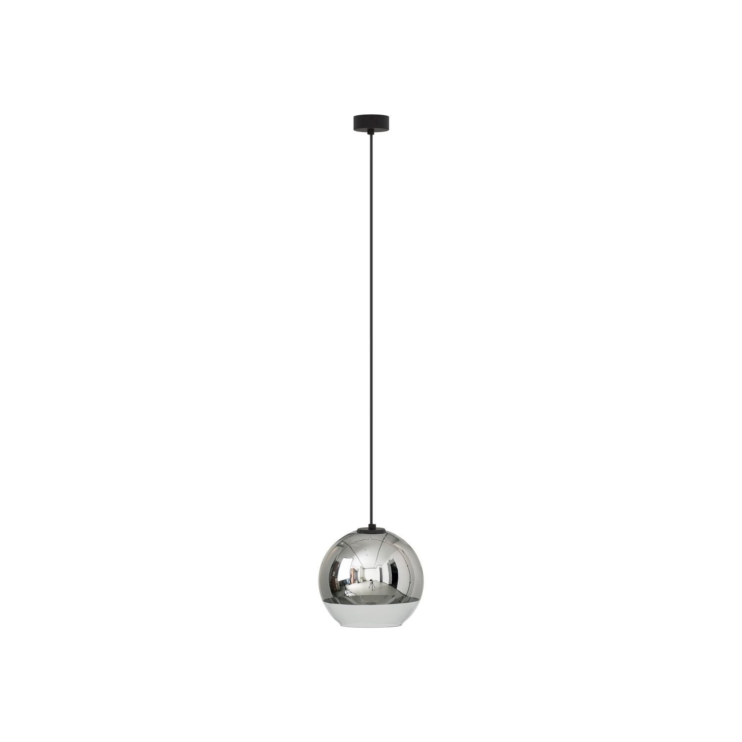 Licht-Erlebnisse Pendelleuchte GLOBE, ohne Leuchtmittel, Metall Glas E27 Ø 20 cm H: max. 145 cm Schwarz Chrom Kugelschirm rund