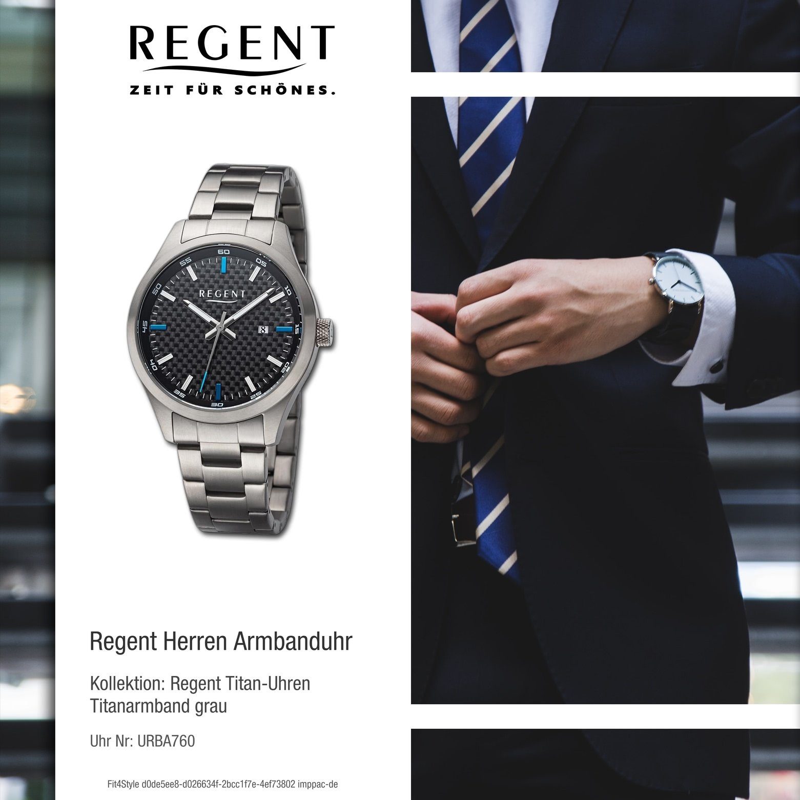 Herren Regent rund, Titanarmband 42mm), Regent (ca. groß Armbanduhr Analog, extra Quarzuhr Herren Armbanduhr