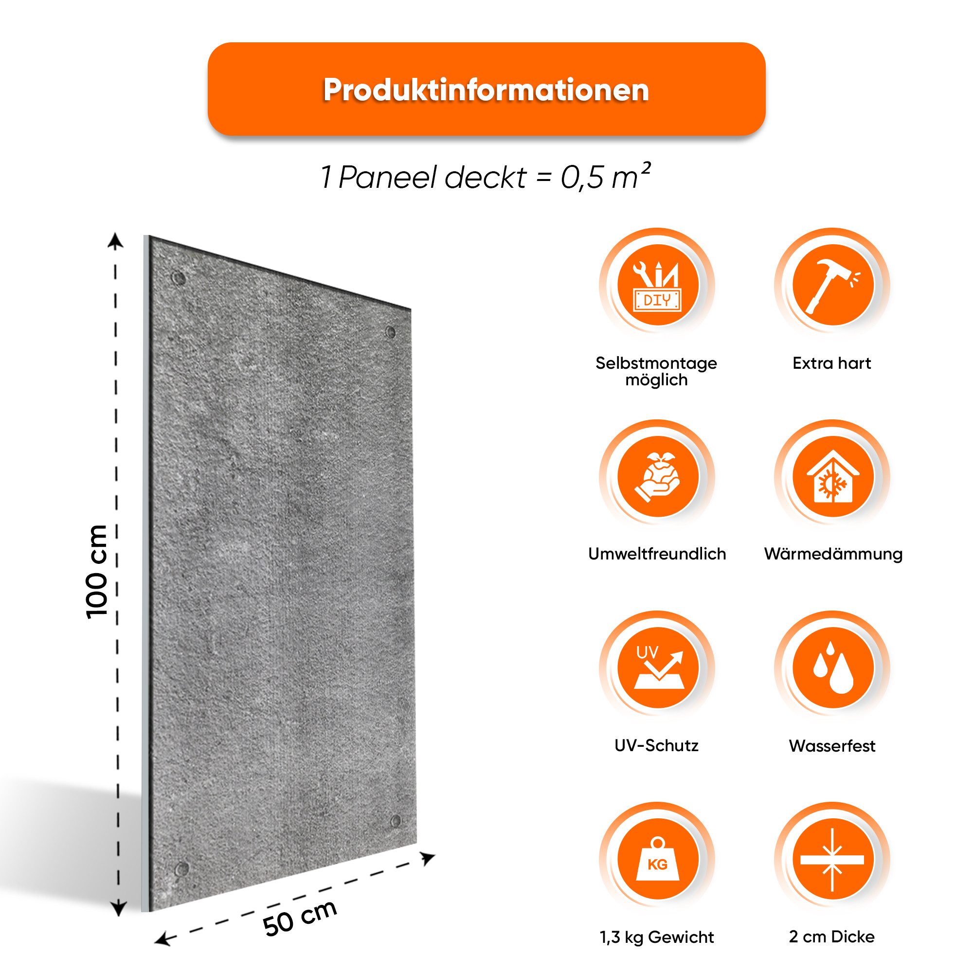 IZODEKOR 3D Wandpaneel EPS Styropor Wandverkleidung in Marmor- & Betonoptik – Innen & Außen, BxL: 50x100 cm, 0,50 qm, (50x100 cm, 0,50 m² je Paneel, 2 cm stark, – Bild 2 von 5