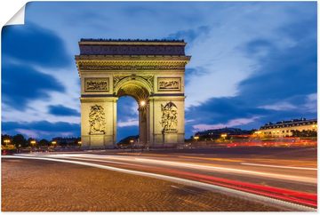 Artland Poster Paris Triumphbogen abends, Paris (1 St), als Alubild, Leinwandbild, Wandaufkleber oder Poster in versch. Größen