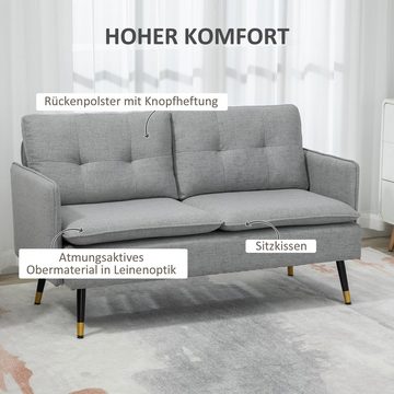 HOMCOM 2-Sitzer Loveseat mit Leinenoptik, Doppelsofa mit Kissen für Wohnzimmer, 1 Teile