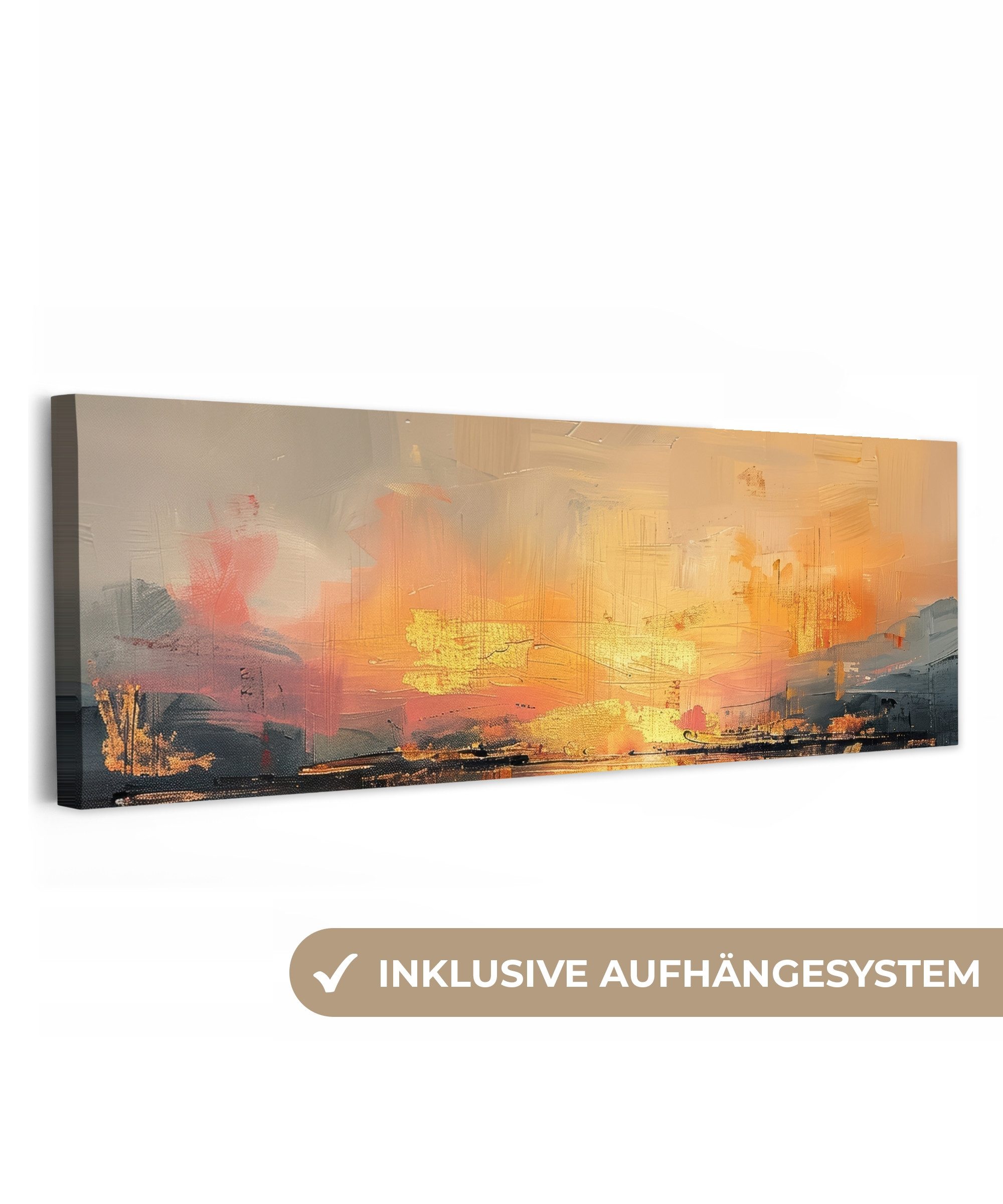 OneMillionCanvasses® Leinwandbild Panorama Modern - Abstrakt - Gold - Rosa, Fotodruck (1 St), Wandbild, Deko Schlafzimmer Wohnzimmer Flur 60x20 cm