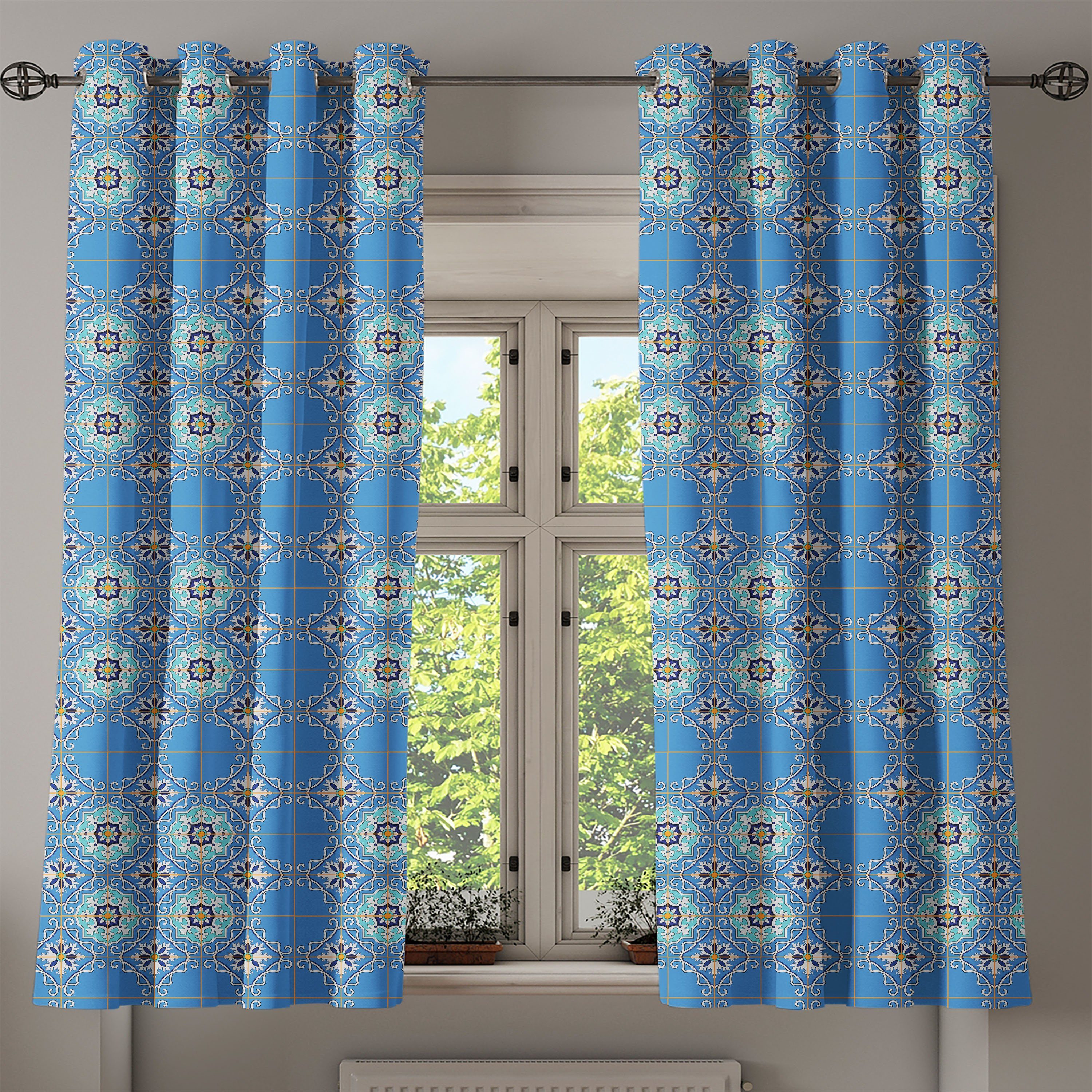 Wohnzimmer, Gardine marokkanisch Patchwork-Art-Blau Dekorative Schlafzimmer 2-Panel-Fenstervorhänge für Abakuhaus,