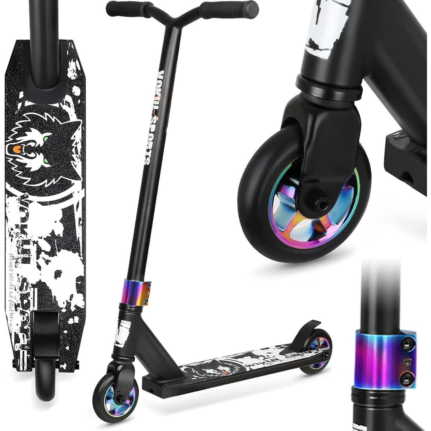 LuxusKollektion Fahrradständer Stunt Scooter Profi Trick 360 Lenkung 100mm 2022 Schwarz Metallräder