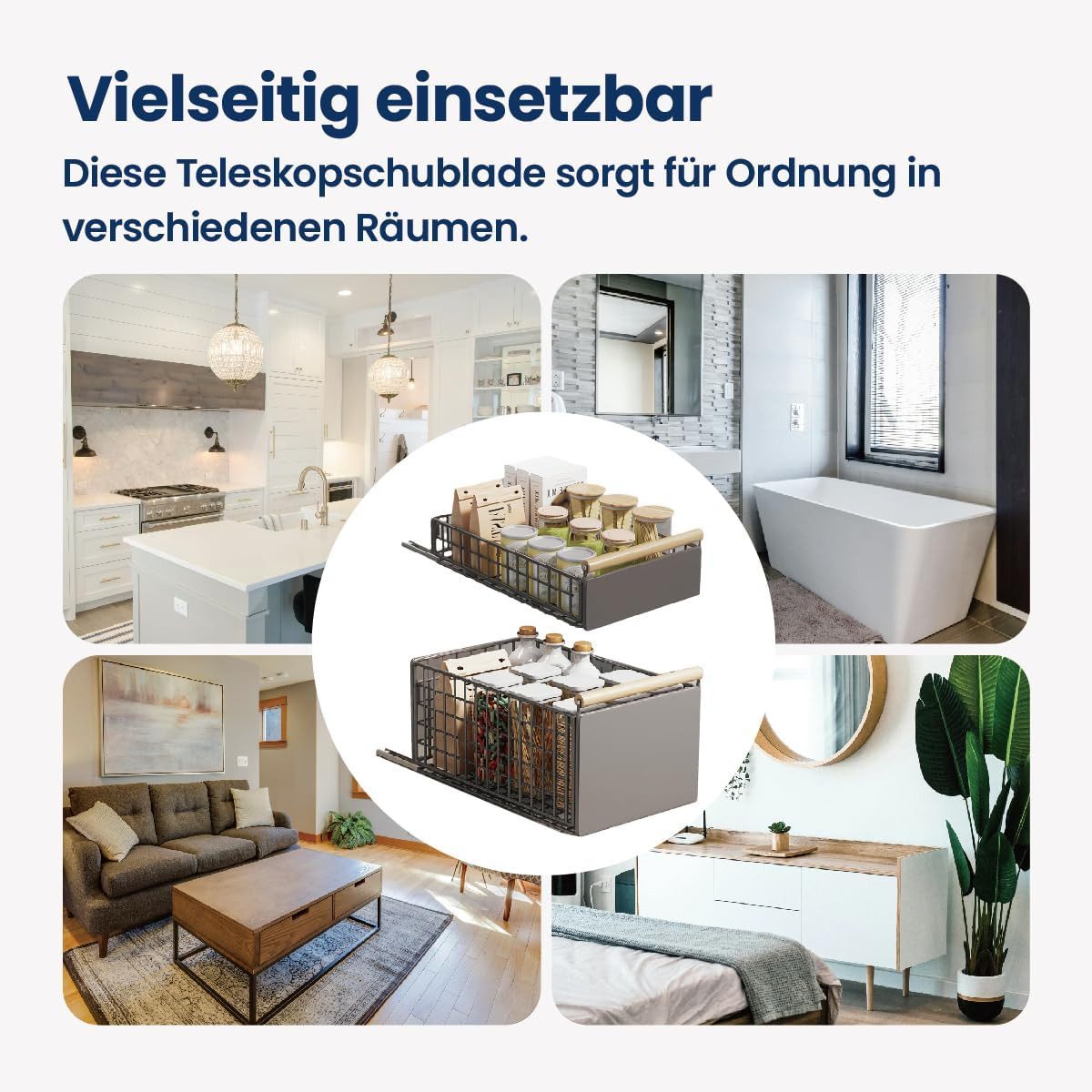 BlingBin Küchenregal Teleskopschublade Schublade Faltbare Erweiterbar Küchenschublade, 2 Stück 2-tlg., 2 Stück Teleskopschublade, Faltbarer Schrank-Organizer – Bild 5 von 5