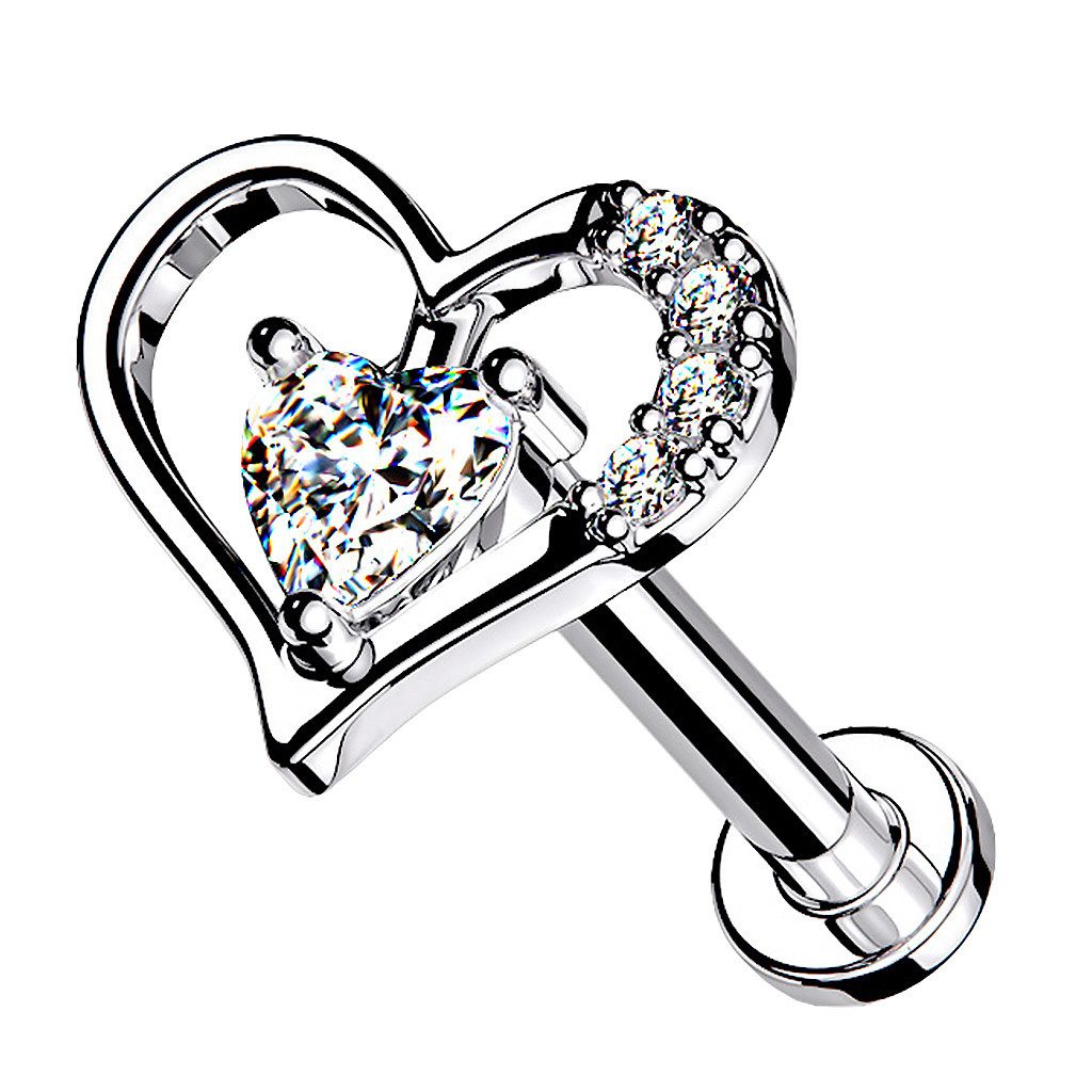 Taffstyle Piercing-Set Labret Piercing Stecker flach Kristall Herz Innengew günstig online kaufen
