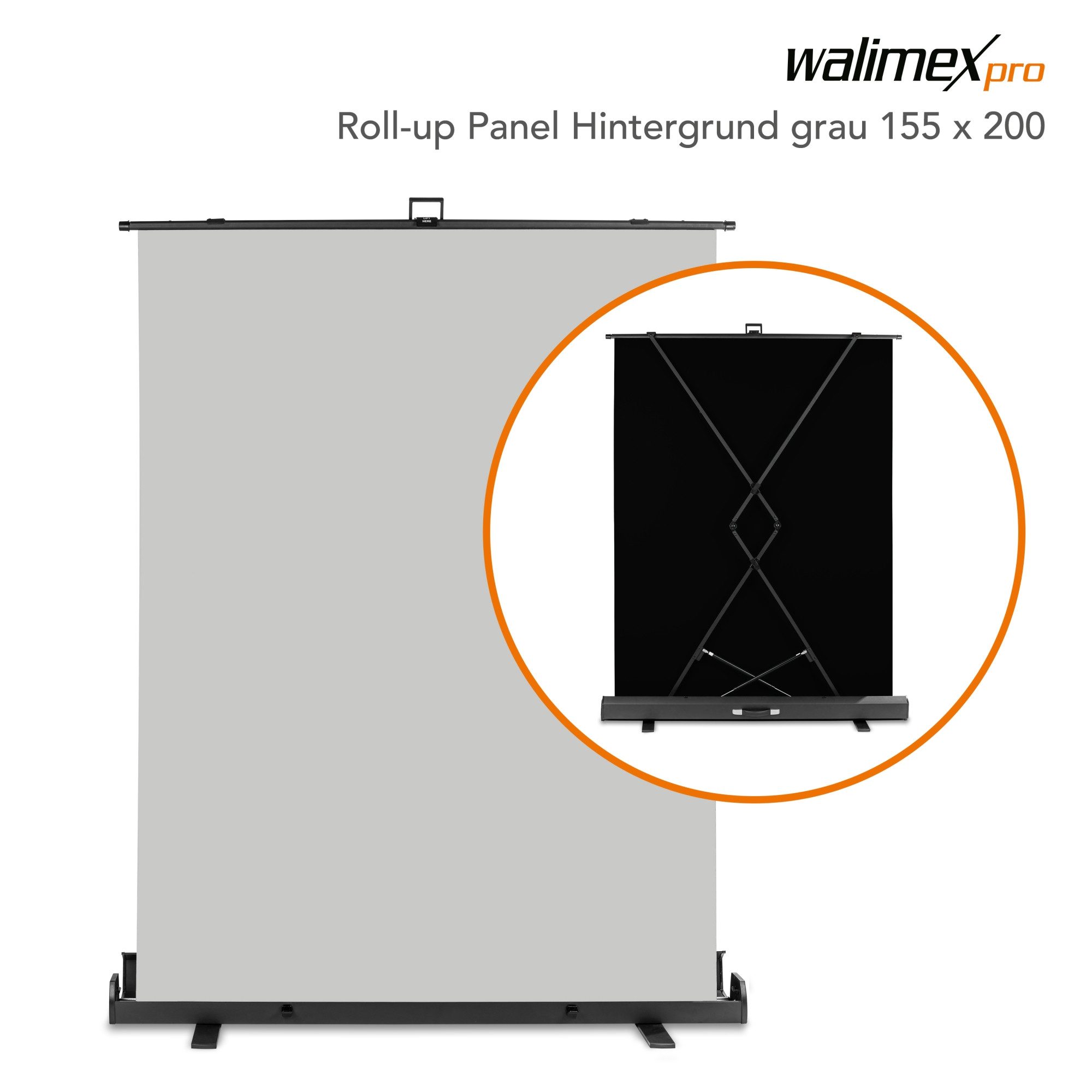 Walimex Pro Fotohintergrund Roll-up Panel Hintergrund grau 155x200