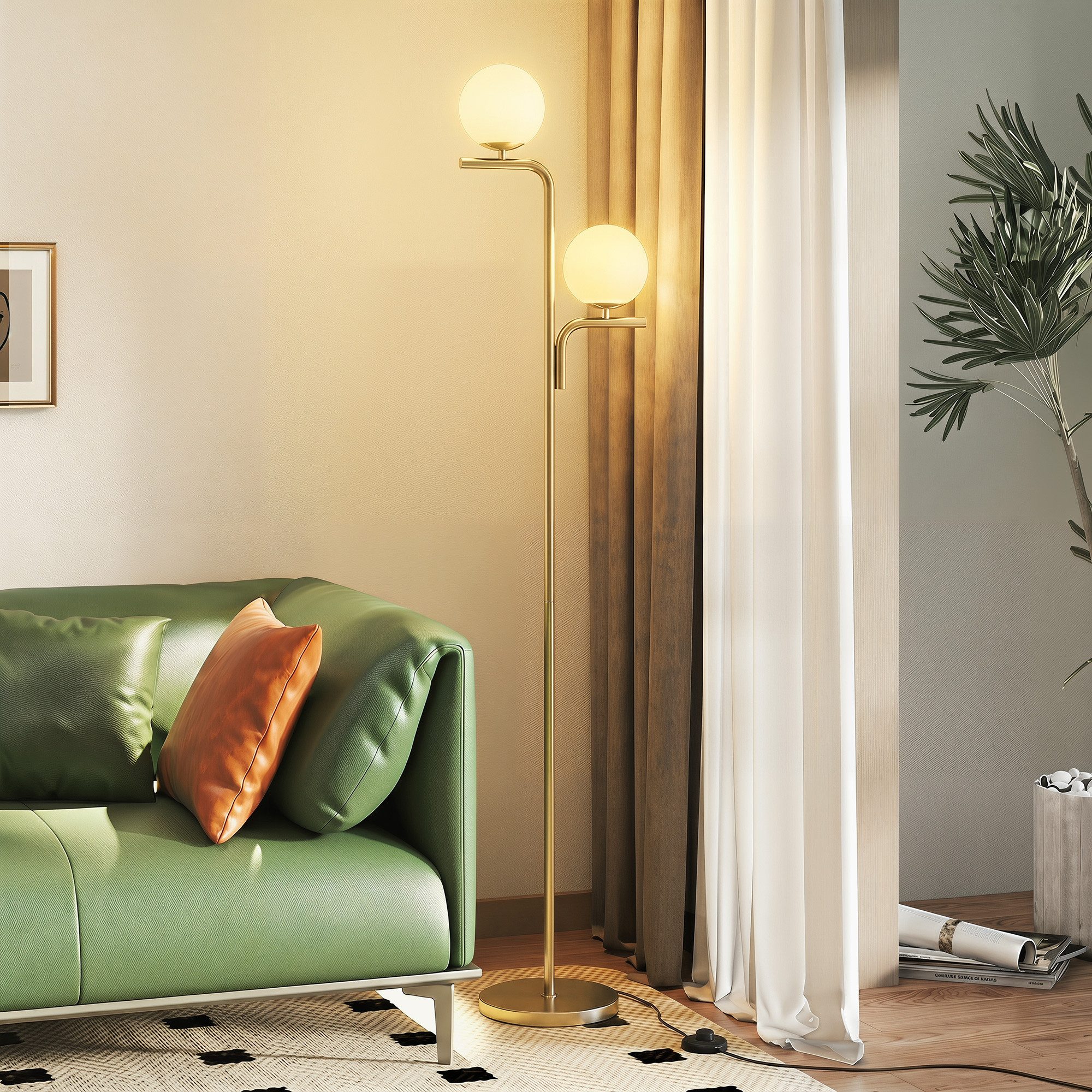 HOMCOM Stehlampe mit 3 Farbtemperaturen, Dimmfunktion, Farbwechsel, Ein-,Ausschalter, LED wechselbar, warmweiß, kaltweiß, neutralweiß, 3 Farbtemperaturen, Fußschalter, E27, Glas