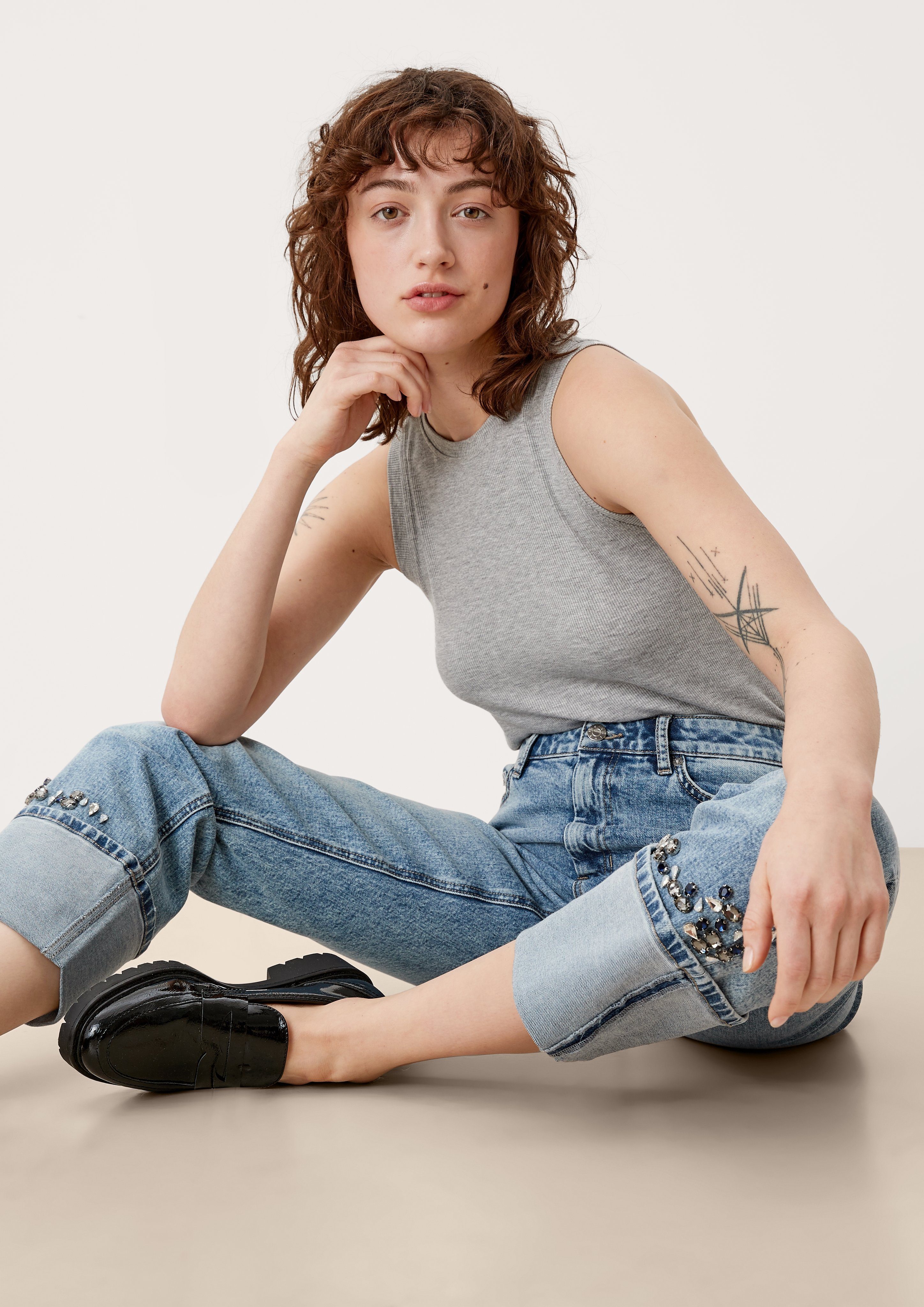 s.Oliver 7/8-Jeans »Regular: Denim mit Strass« Waschung, Streifen-Detail  online kaufen | OTTO