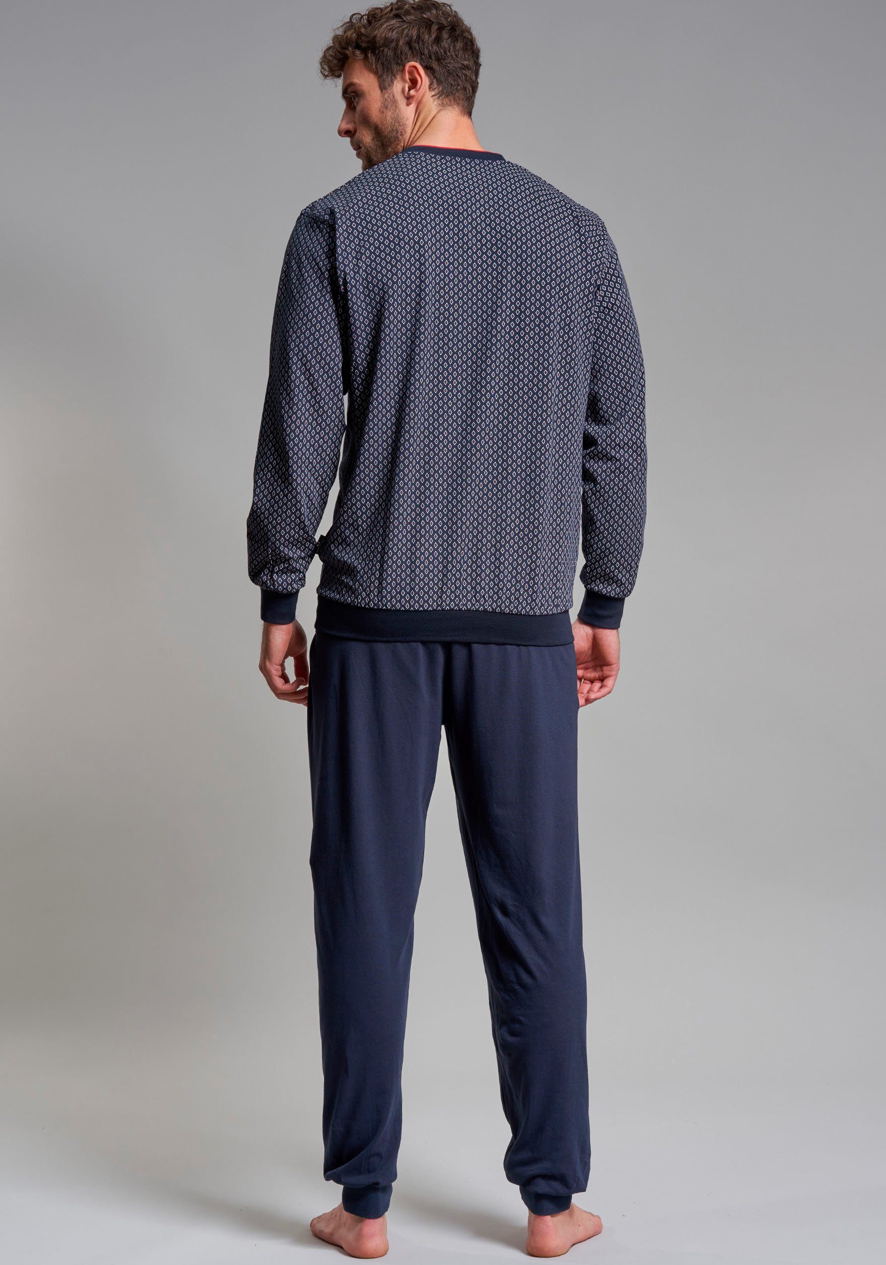 GÖTZBURG Pyjama Manhattan (2 tlg) Langarm, V-Ausschnitt, lange Hose, V-Ausschnitt, Baumwolle