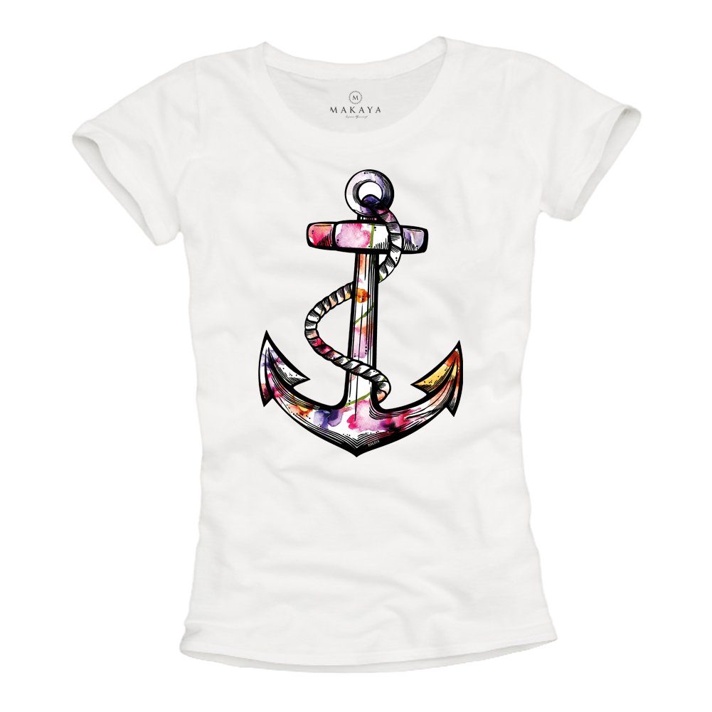 MAKAYA T-Shirt Damen Anker Top Blumen günstig online kaufen