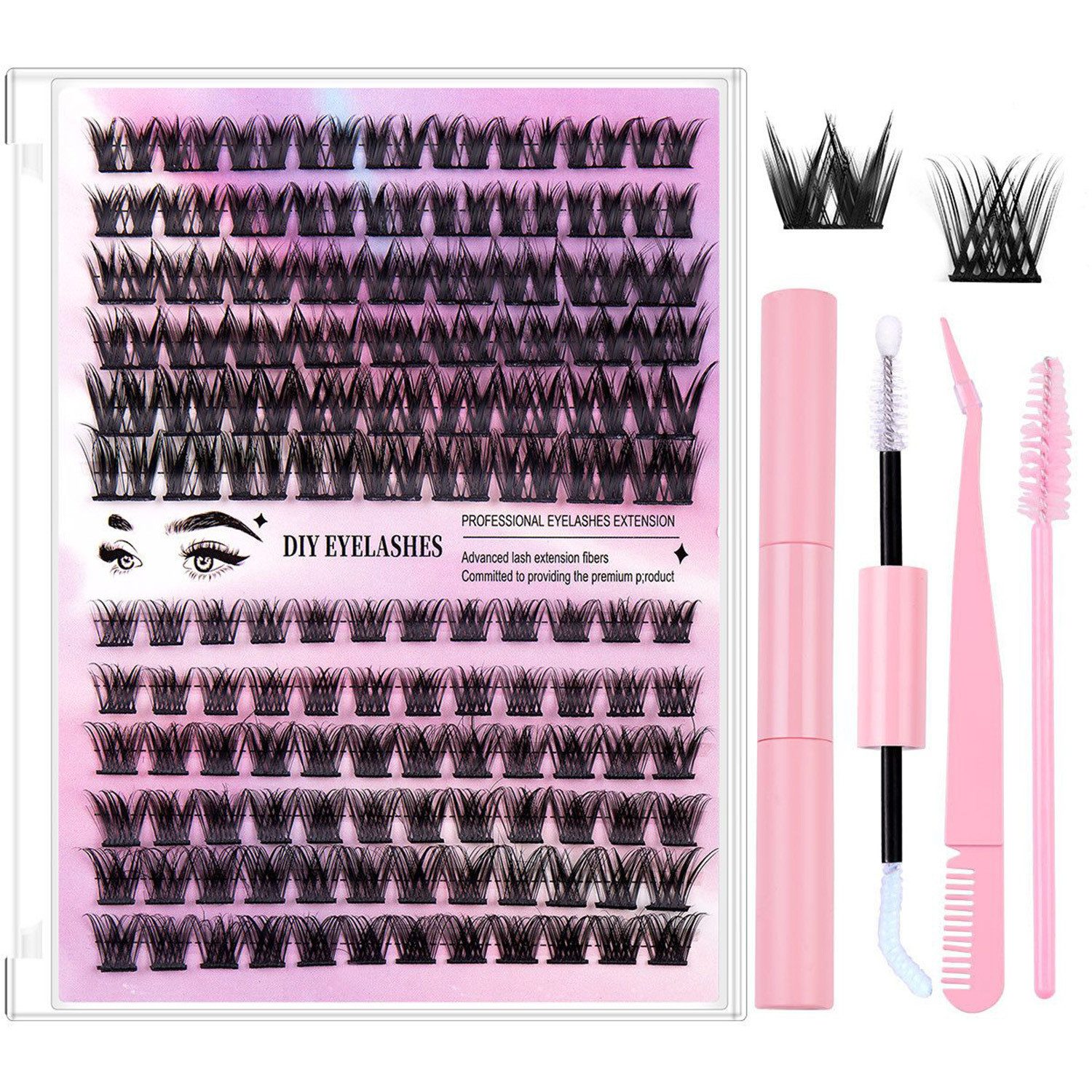 MOPUEA Einzelwimpern Wimpernverlängerungsset 126-teiliges Cluster Wimpern Einzelset, Umfangreiches DIY Wimpern Set, 126 tlg., Ideal für Anfänger und Make-up Liebhaber