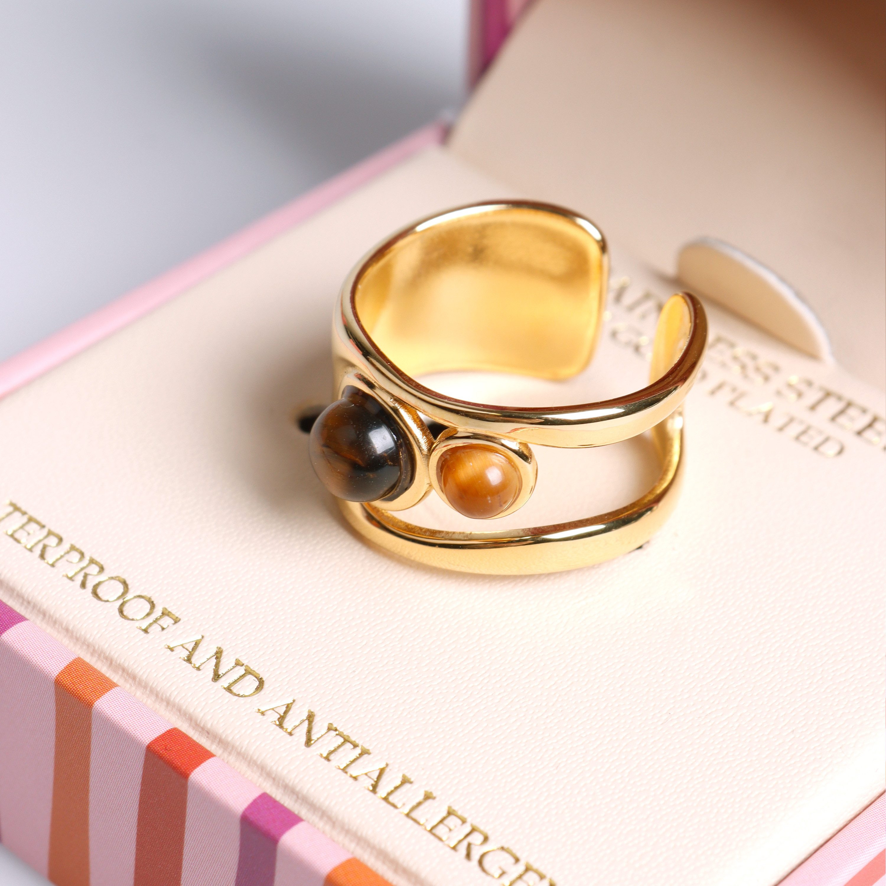 Capelli New York Schmuckset Bold Ring aus Edelstahl mit 18K Vergoldung mit Perlen – Bild 4 von 5