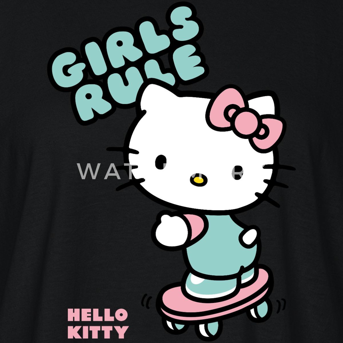 Spreadshirt T-Shirt Hello Kitty Auf Skateboard Girls Rule Boxy Shirt Damen (1-tlg)