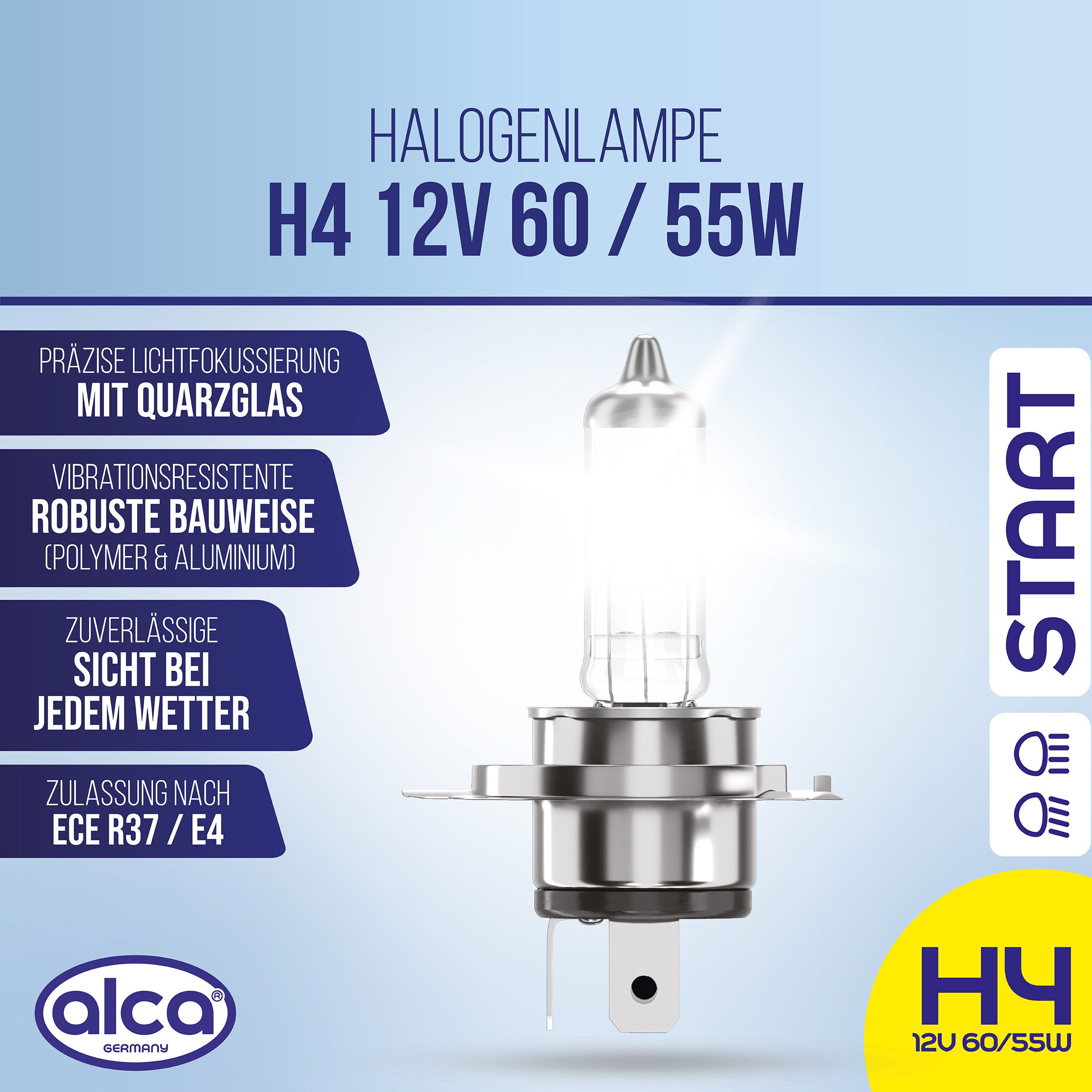 alca KFZ-Ersatzleuchte H4 Halogen Lampe Auto P43t 12V 60/55W Halogen Scheinwerfer 3200/3100K, 1 St. – Bild 2 von 5