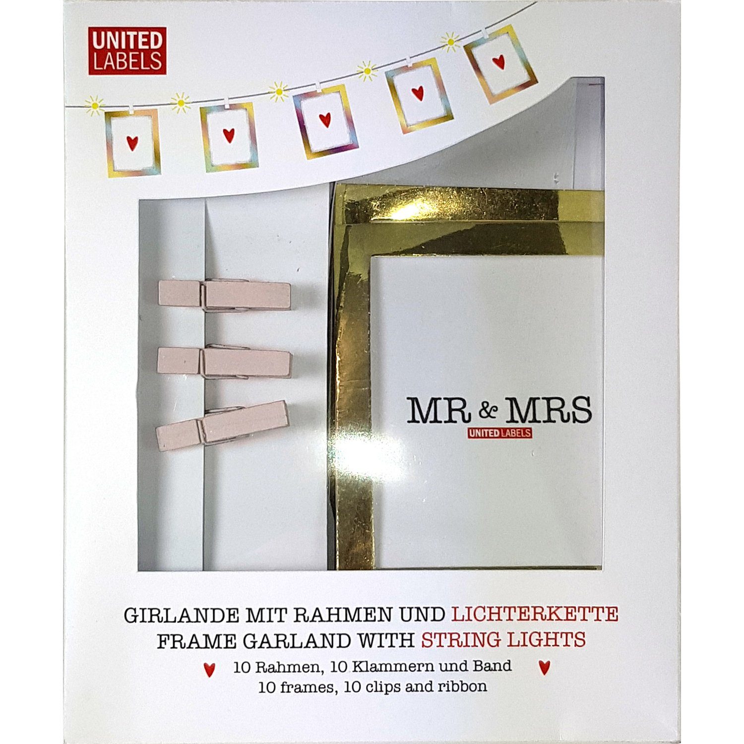 LEDs, und Foto ONES/MR Klammern Labels® mit Girlande - LITTLE Einzelrahmen Rahmen MRS United goldfarbenen &