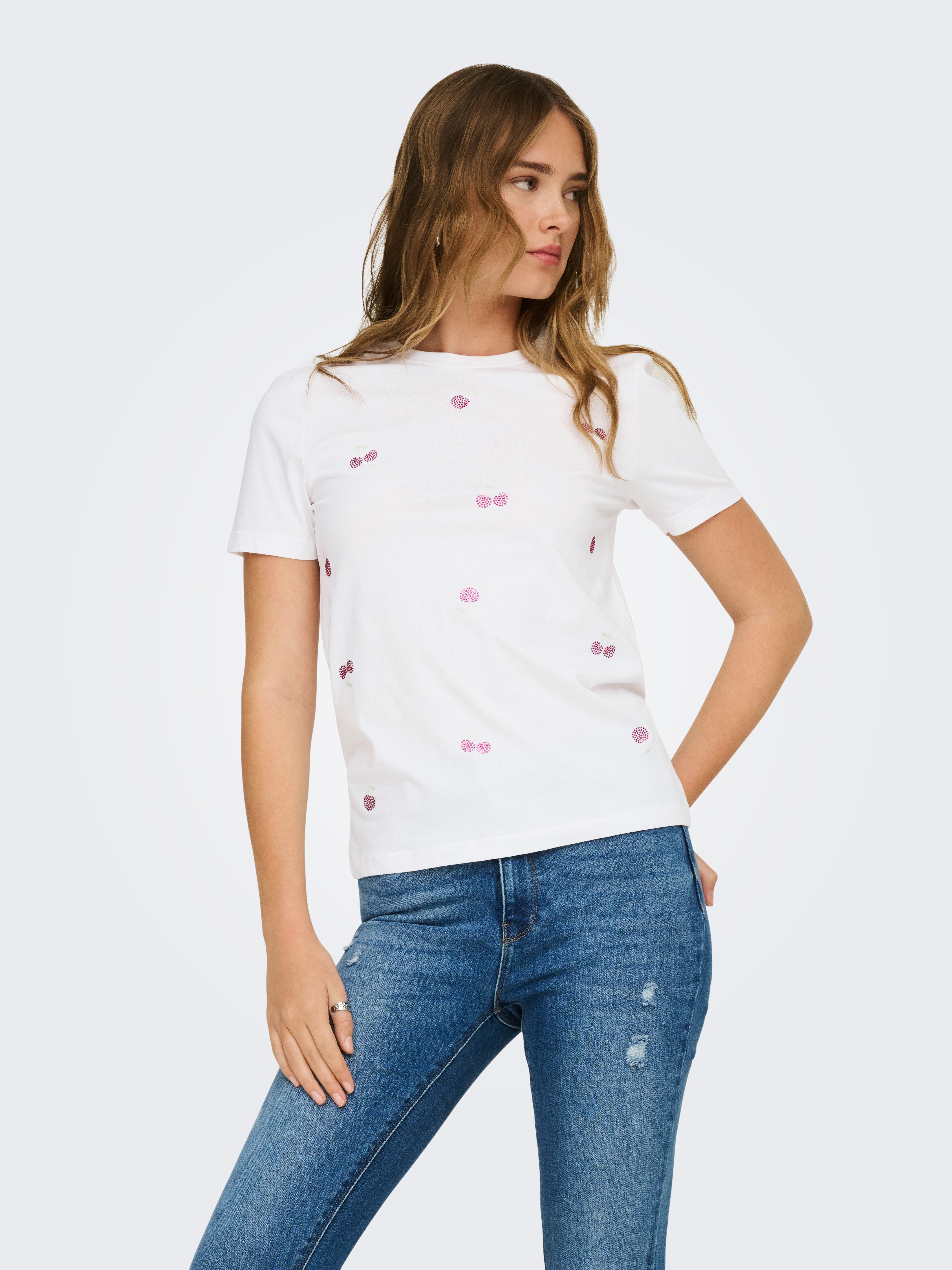 ONLY Kurzarmshirt ONLNIKITA REG S/S TOP BOX JRS Baumwolle, regular fit, Rundhals, Regular Waist