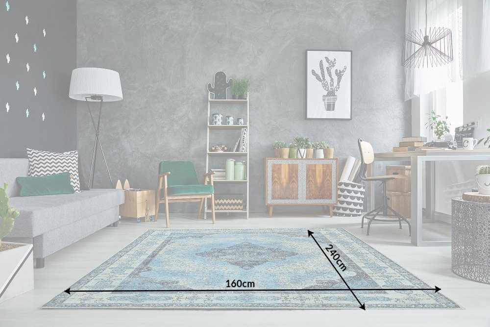 Teppich · PURE 10 Muster orientalischer mm, UNIQUE Stil Höhe: riess-ambiente, geometrische blau, Wohnzimmer 240x160cm · rechteckig,