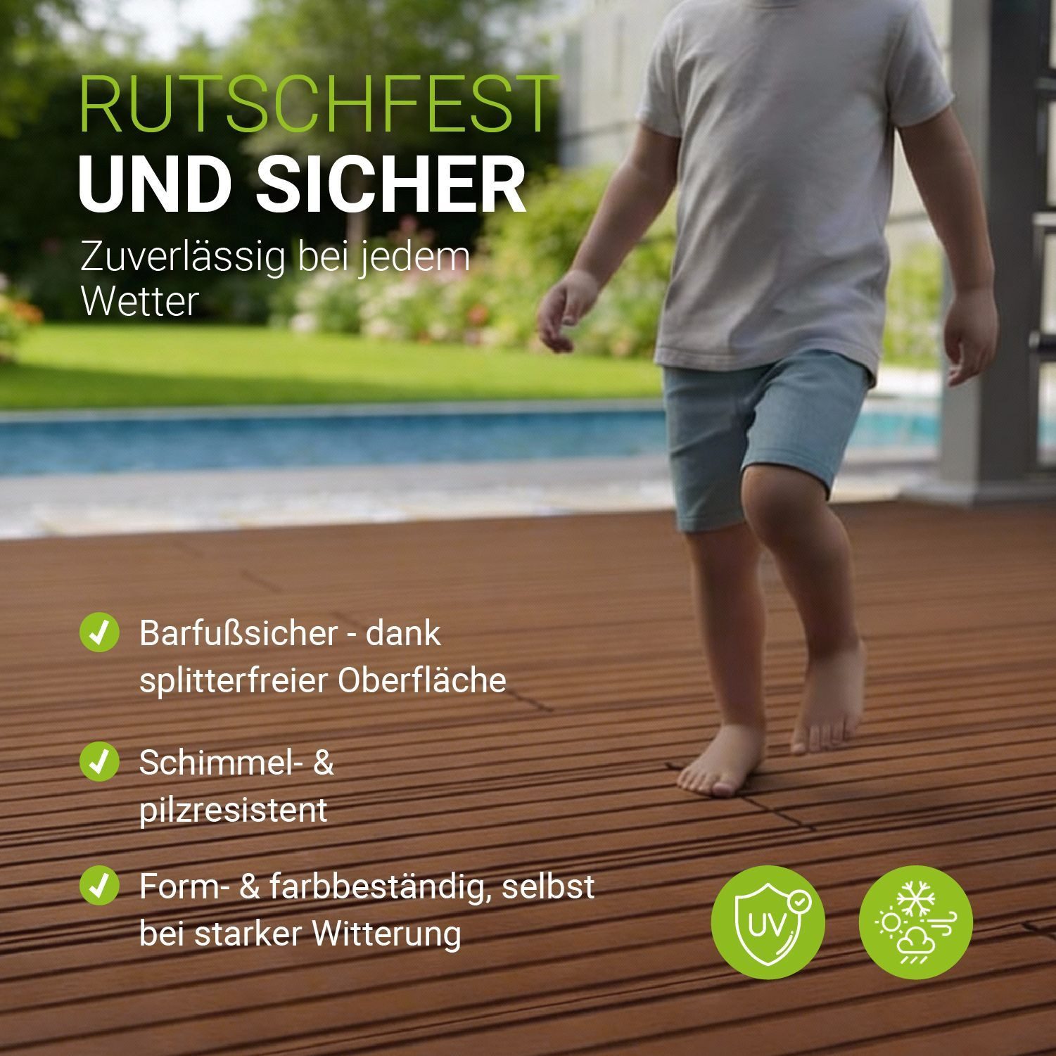 Juskys Terrassendielen, 4 m², BxL: je 14.6x220 cm, (12-St., 4 m), 4m² Fläche, Witterungsbeständig, Raue Oberfläche, 330 kg/m² belastbar