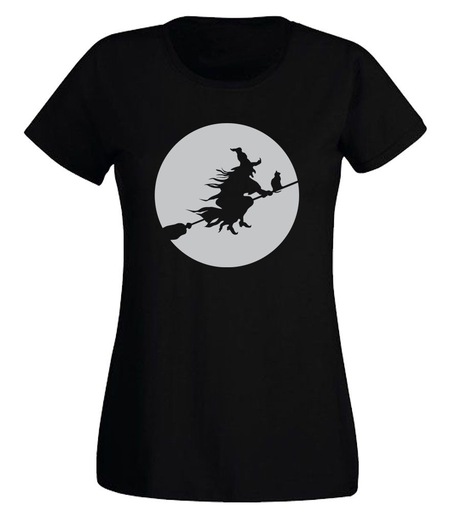 G-graphics T-Shirt Damen T-Shirt - Hexe auf dem Besen mit trendigem Frontprint, Slim-fit, Aufdruck auf der Vorderseite, Spruch/Sprüche/Print/Motiv, für jung & alt